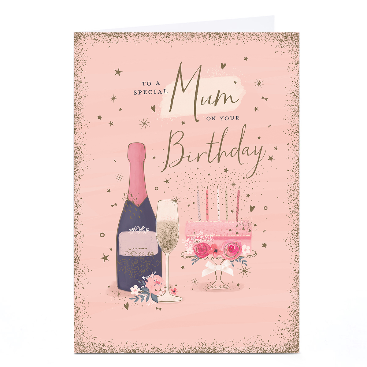 Personalised Birthday Card - Pink Cake and Champagne, Special Mum