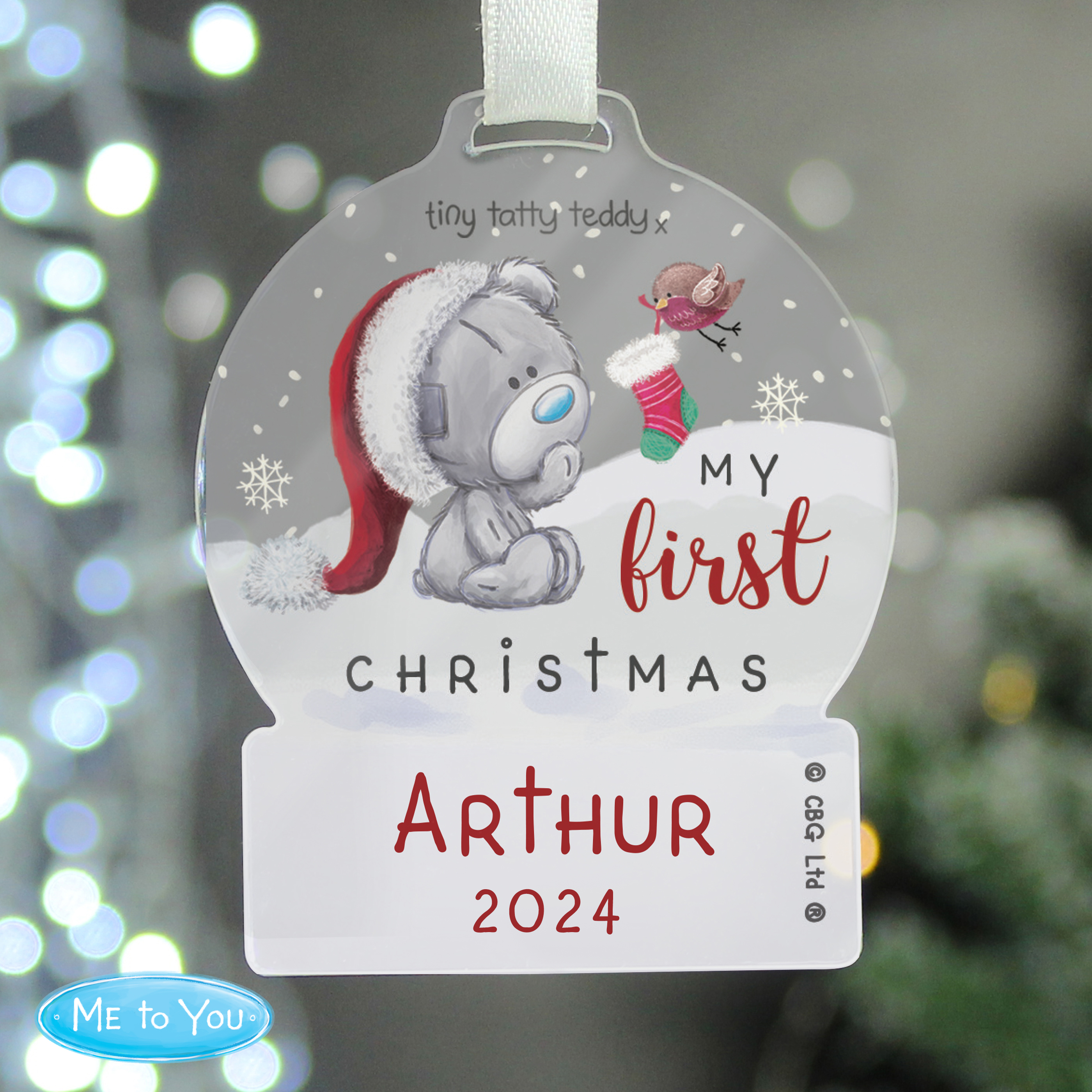 Personalised First Christmas Tiny Tatty Teddy Acrylic Decoration