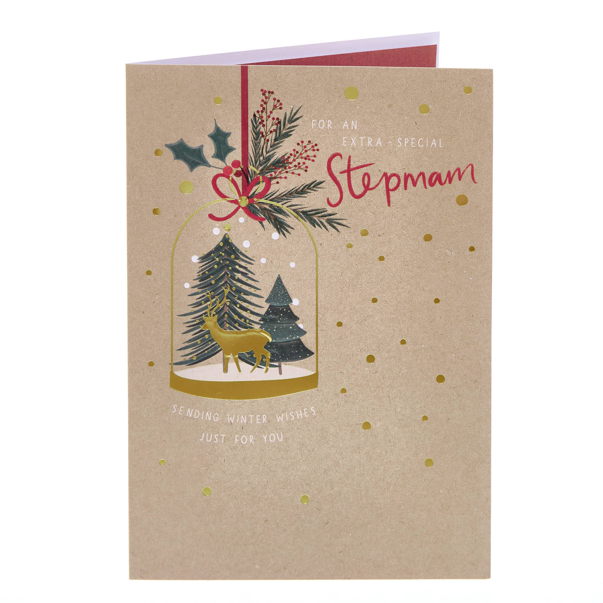 Step Mam Tree & Deer Snowglobe Christmas Card