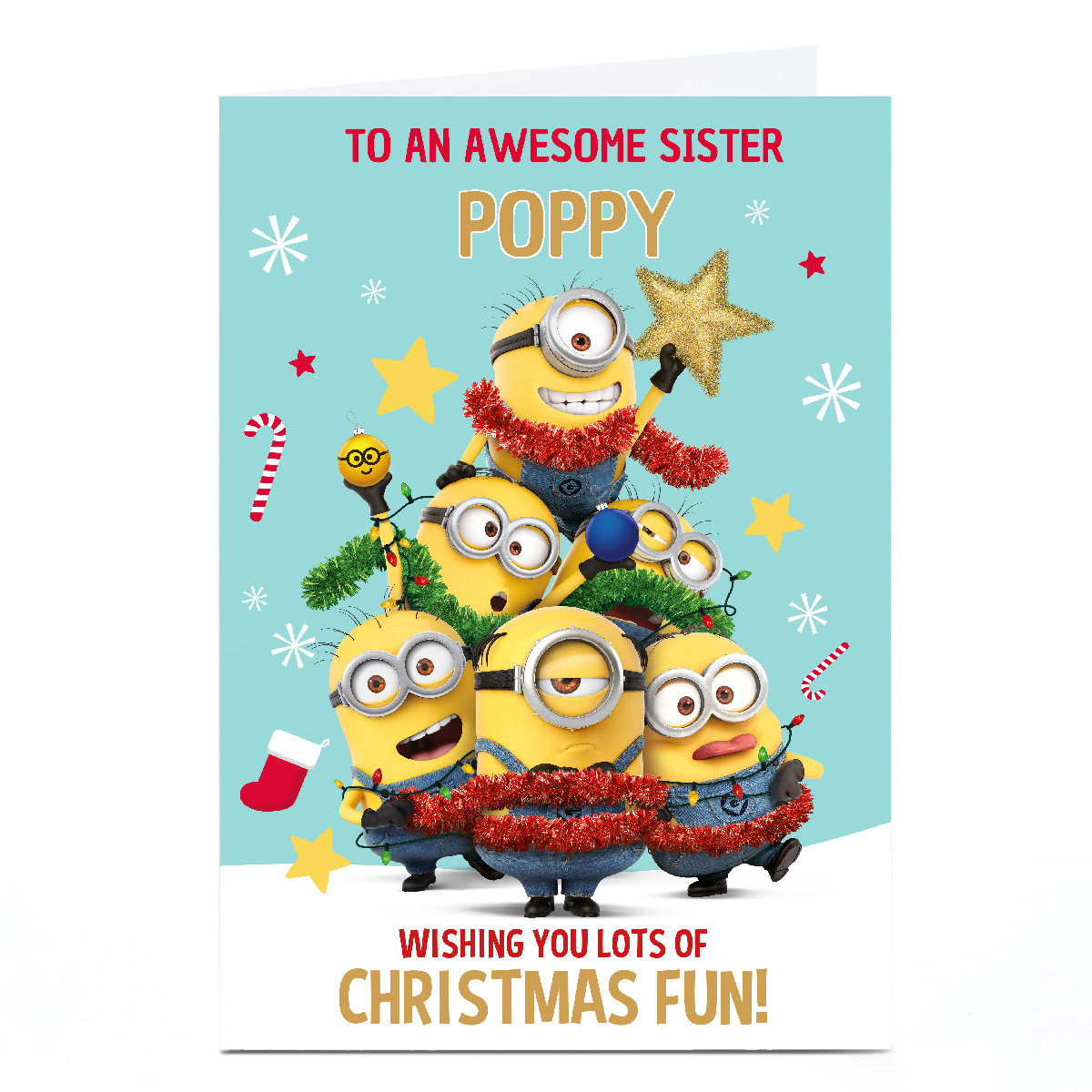 Personalised Minions Christmas Card - Christmas Fun, Awesome Sister