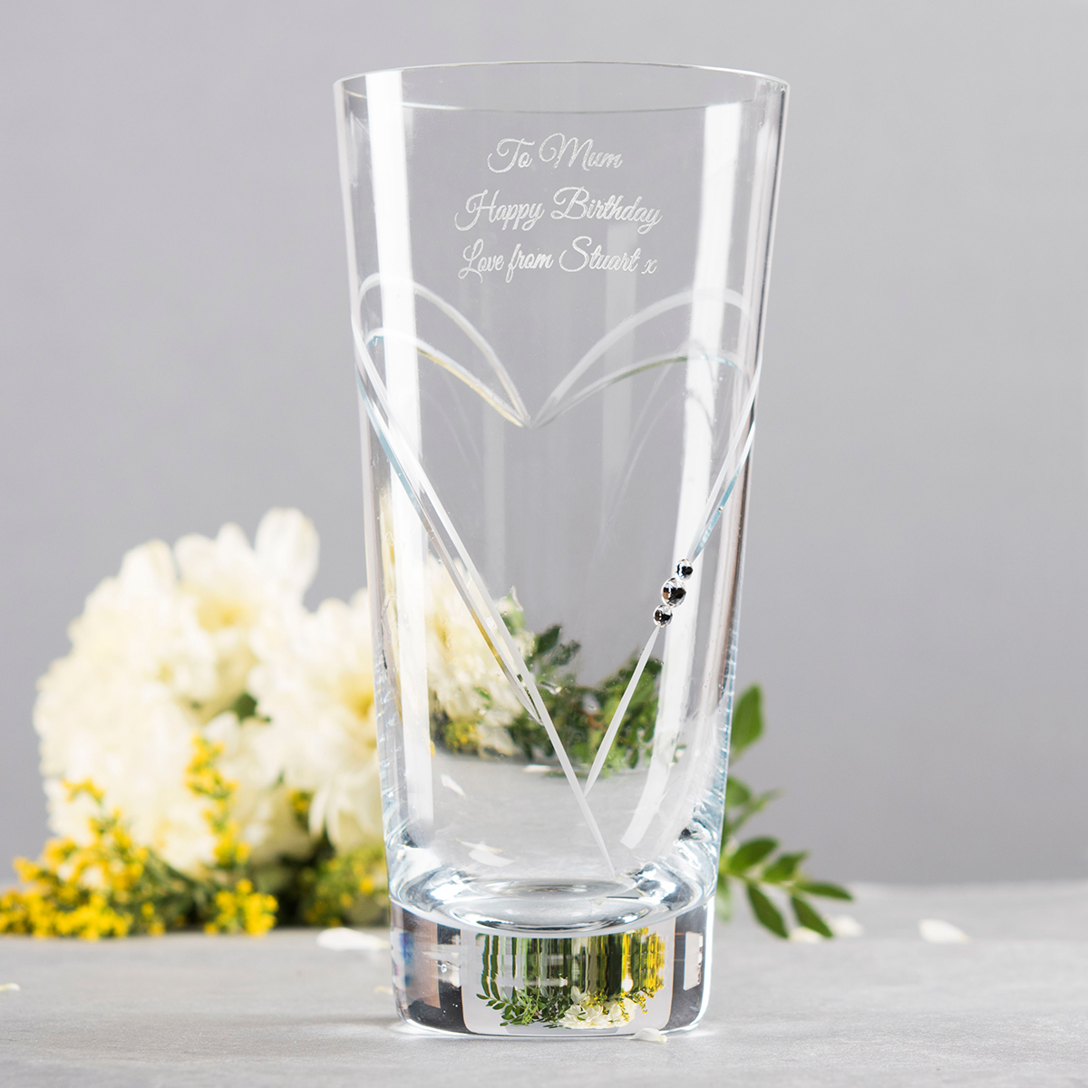 Engraved Glass Vase Embellished with Crystals