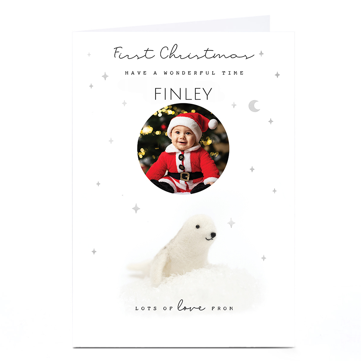 Photo Lemon and Sugar 1st Christmas Card - Fuzzy Baby Seal