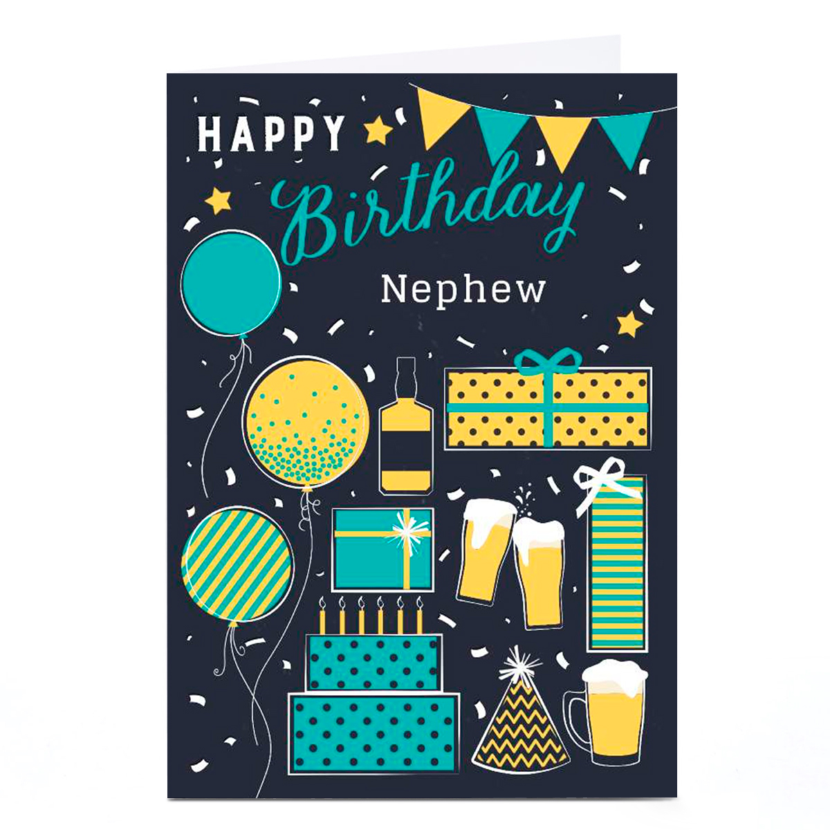 Personalised Birthday Card - Booze, Presents & Balloons, Nephew