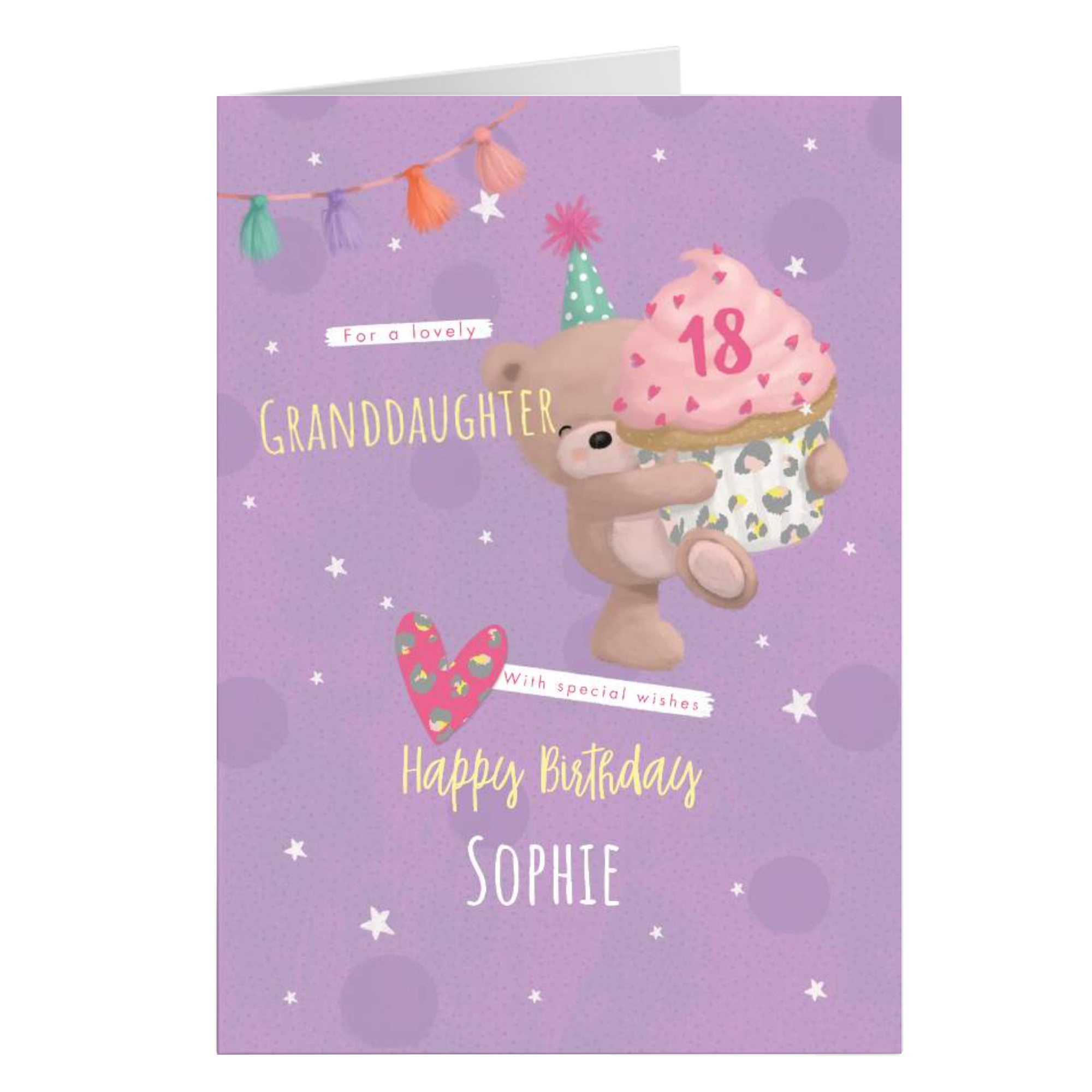 Hugs Bear Personalised Birthday Card - Granddaughter Cupcake, Editable Age