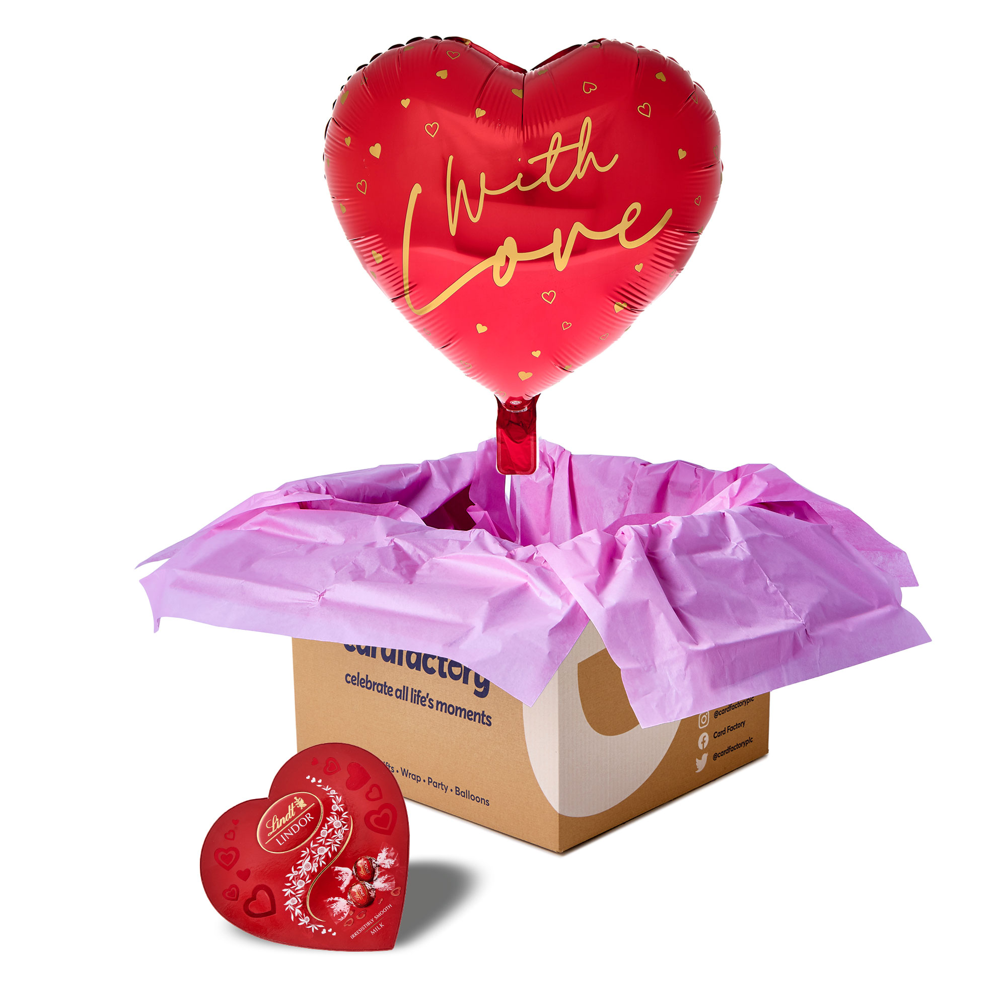 Red Heart With Love Balloon & Lindt Chocolate Heart Box - Delivered Inflated!