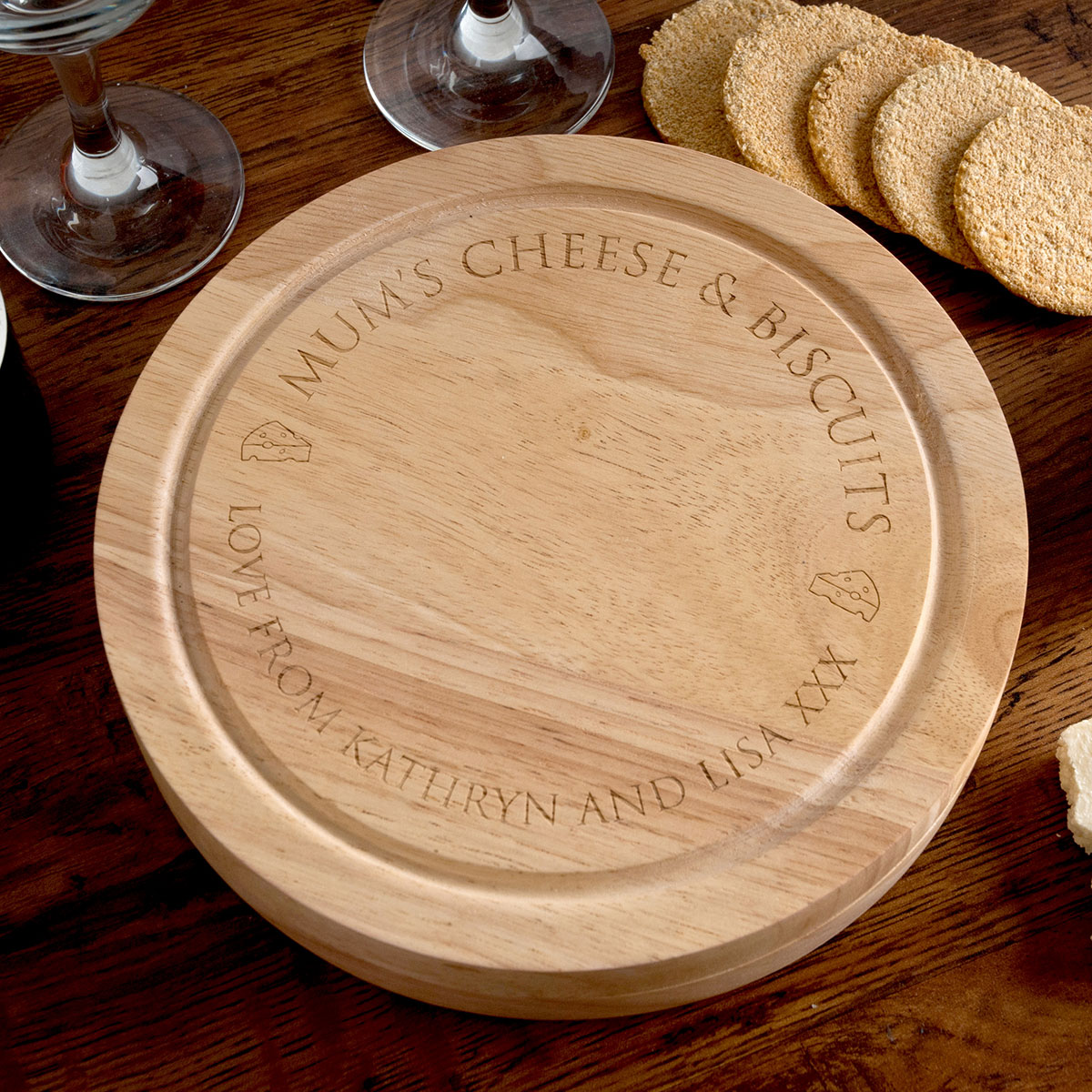 Personalised Engraved Wooden Cheeseboard Set