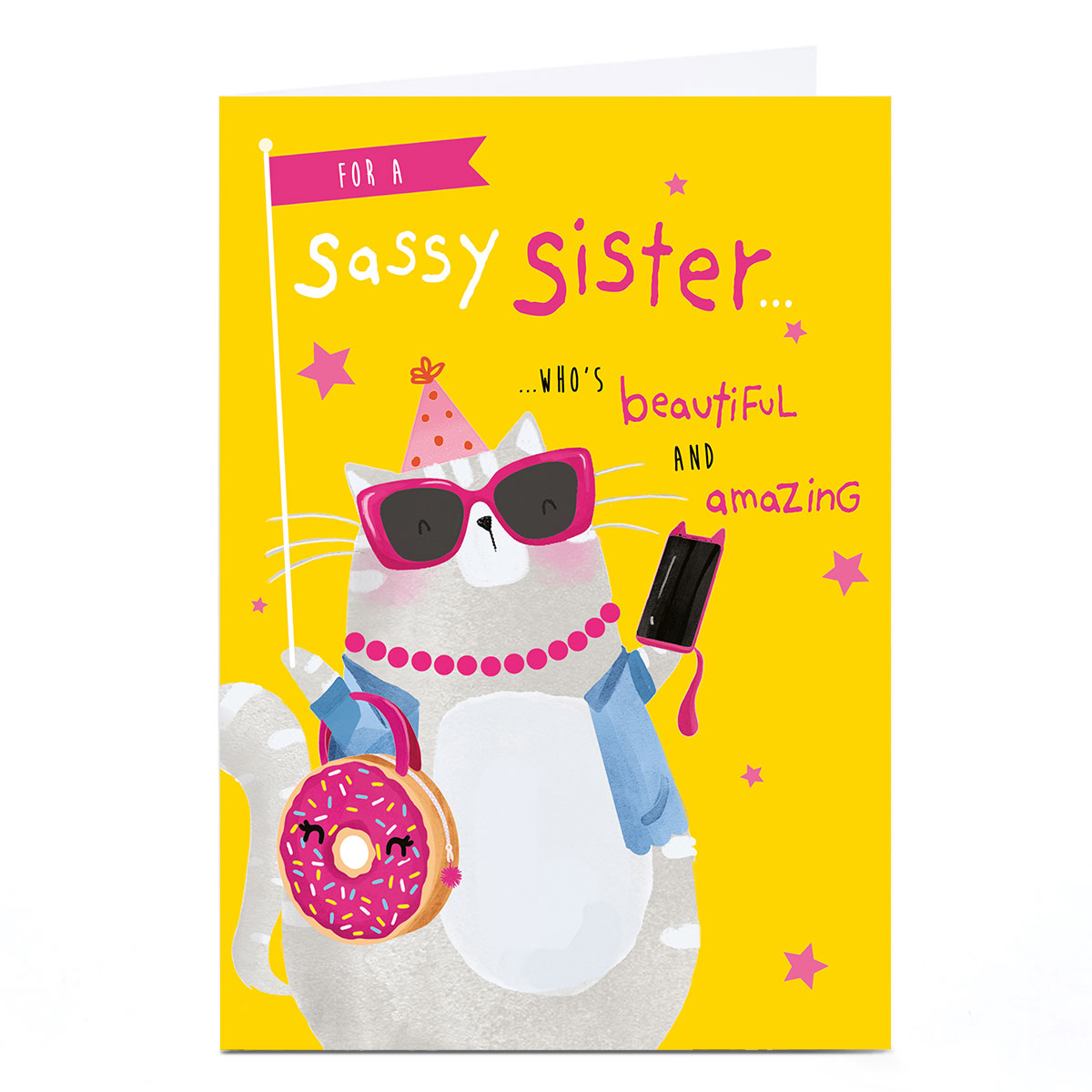 Personalised Birthday Card - Sassy Cat, Sister 