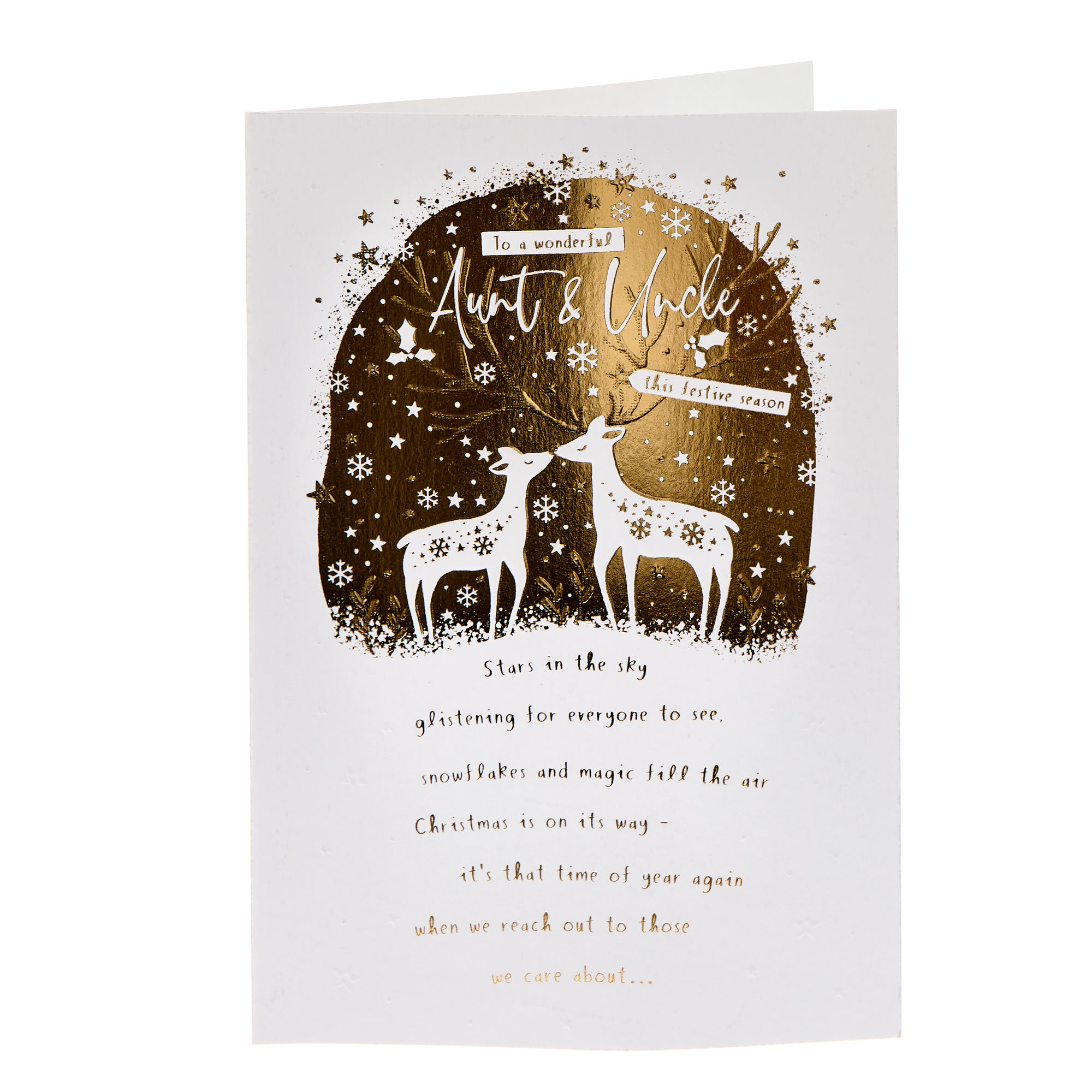 Aunt & Uncle Gold & White Deer Christmas Card