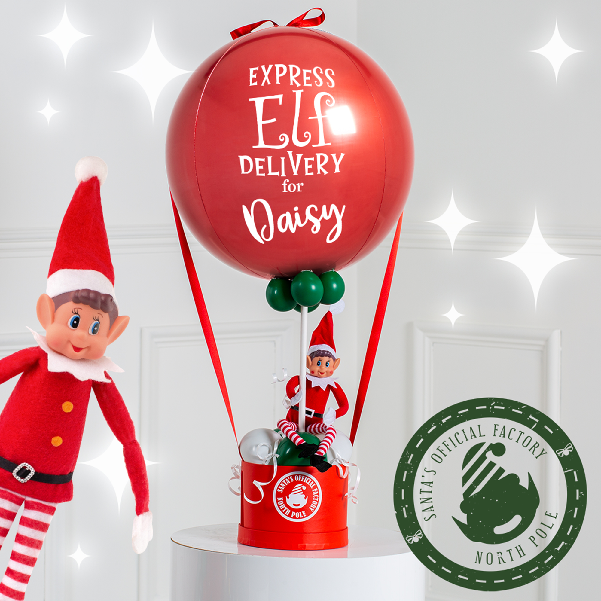 Elf On The Shelf Personalised Hot Air Balloon Stack  - DELIVERED INFLATED!