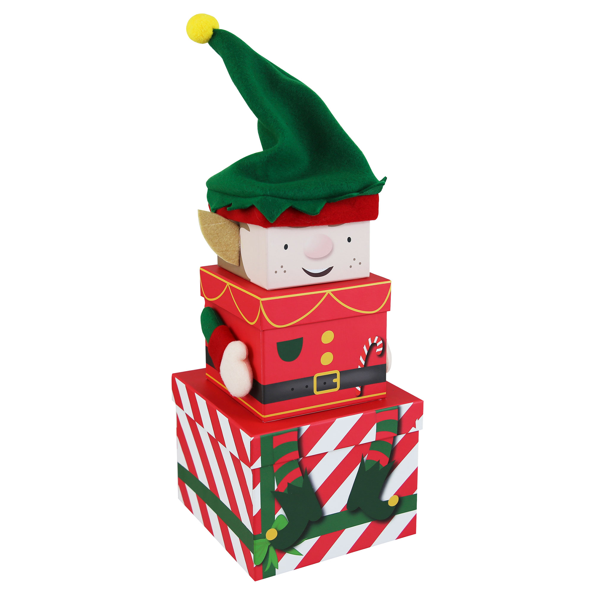 Stackable Plush Elf Gift Boxes - Set of 3