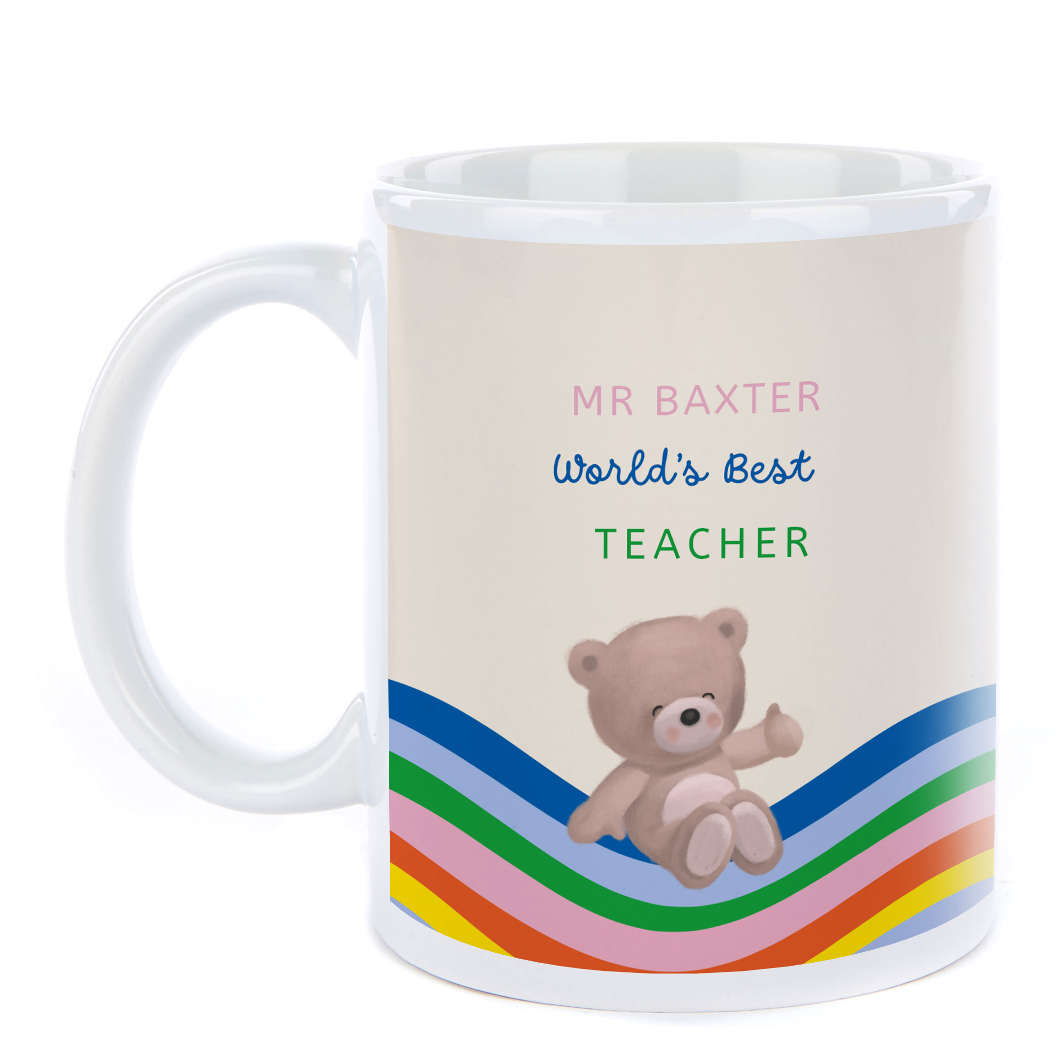 Personalised Hugs Thank You Teacher Mug - Rainbow Wave