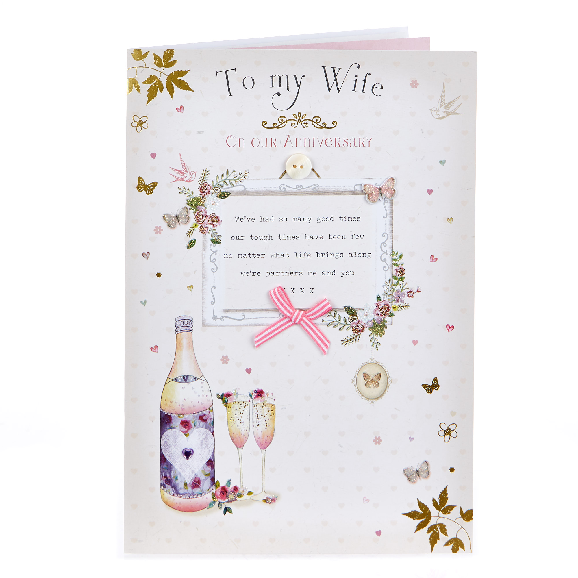 Anniversary Card - Wife, Flowers & Butterflies