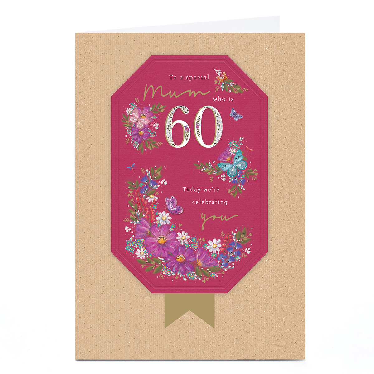 Personalised 60th Birthday Card - Flowers and Butterflies, Mum