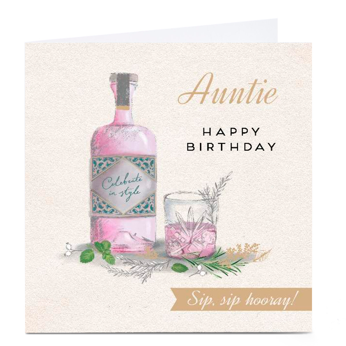 Personalised Birthday Card - Sip Sip Hooray, Auntie