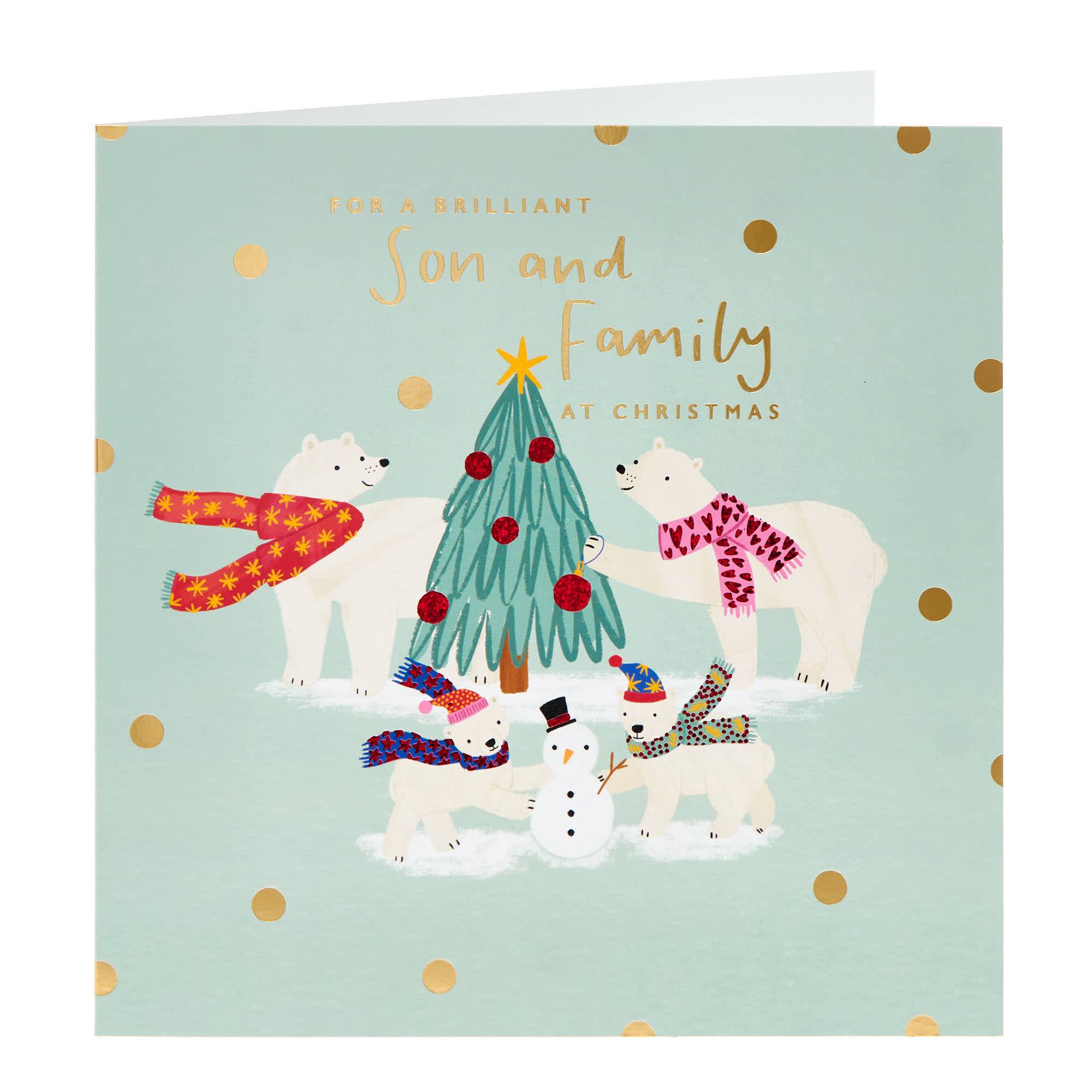 Son & Family Polar Bears & Tree Christmas Card