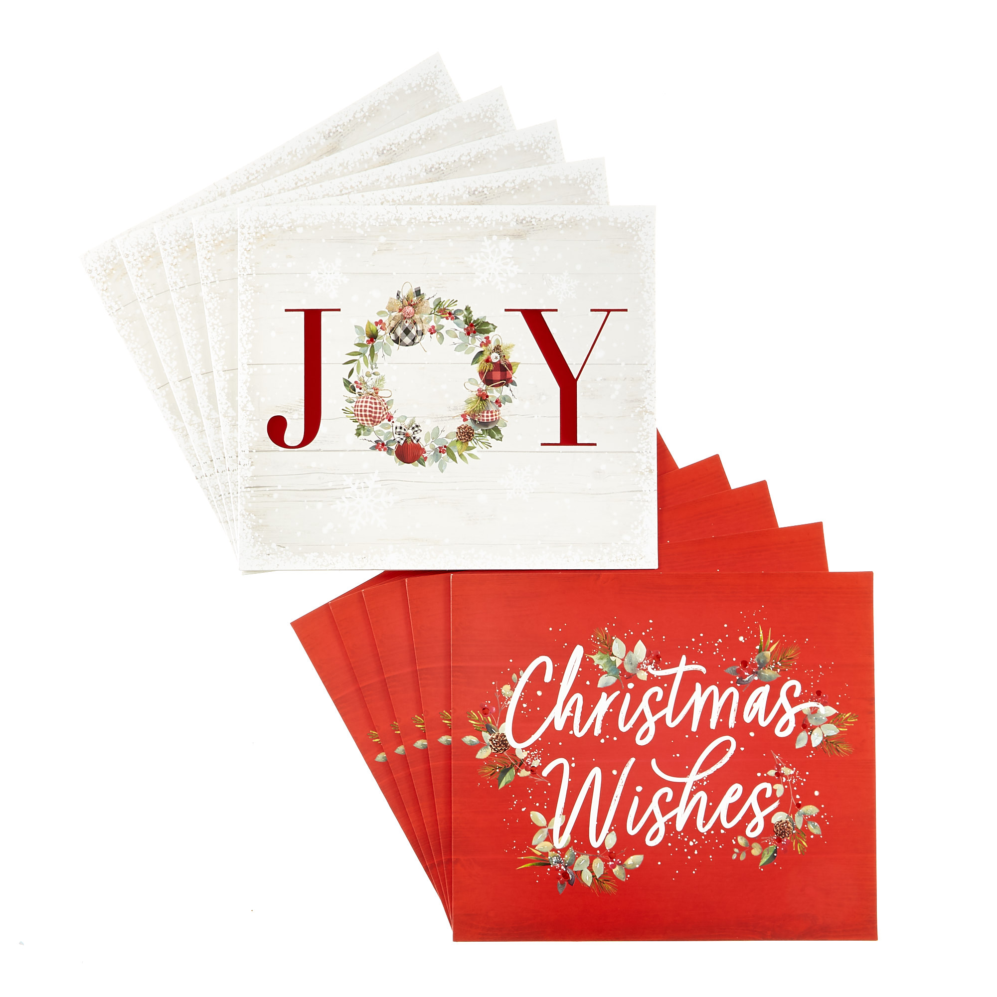 12 Deluxe Charity Boxed Christmas Cards - Joy & Wishes (2 Designs)