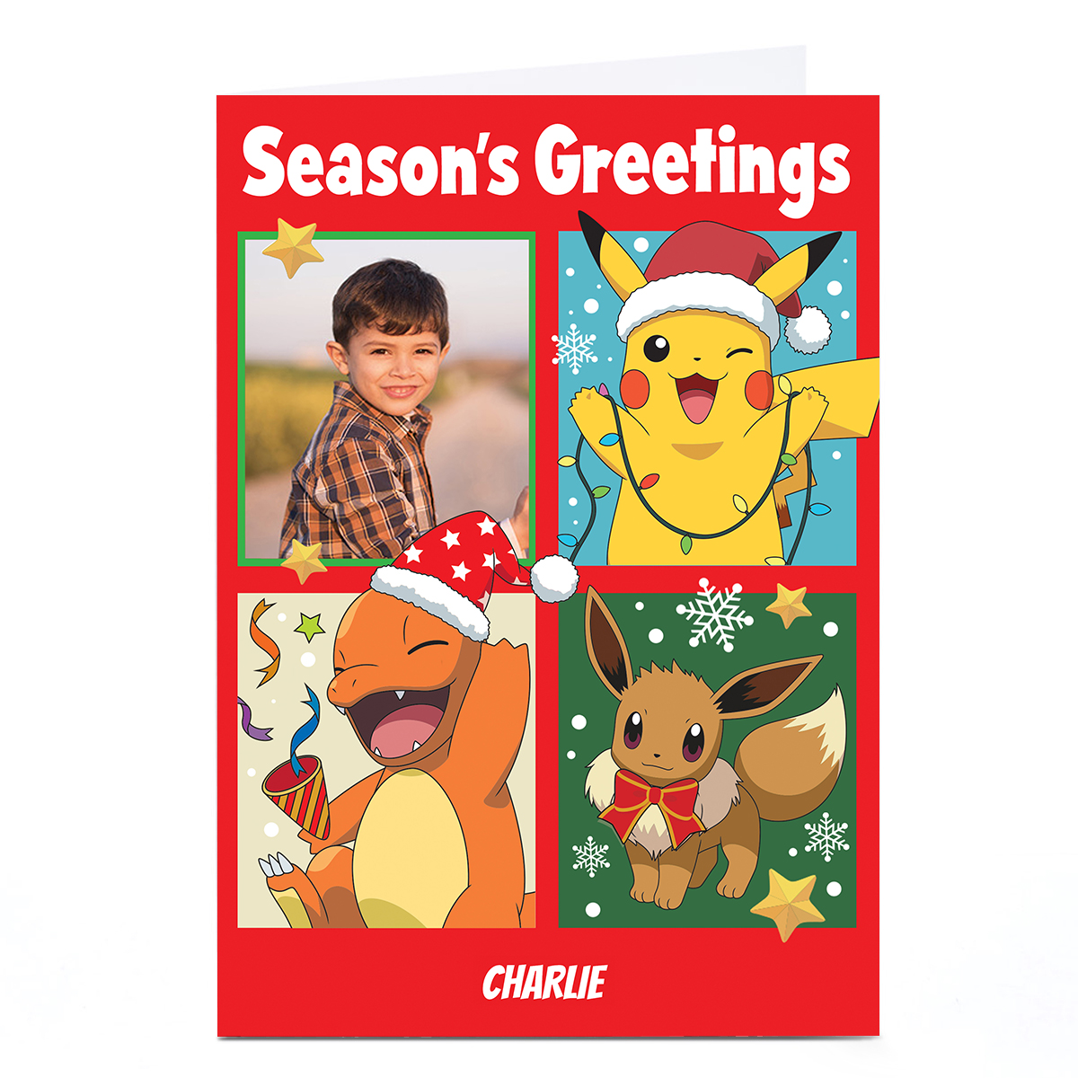 Buy Photo Pokémon Christmas Card Pikachu, Eevee & Charmander for GBP