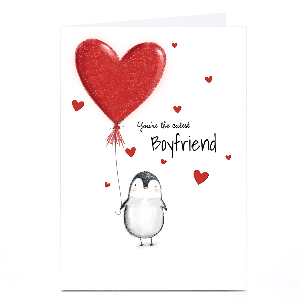 Personalised Valentine's Day Card - Penguin Heart Balloon, Cutest Boyfriend