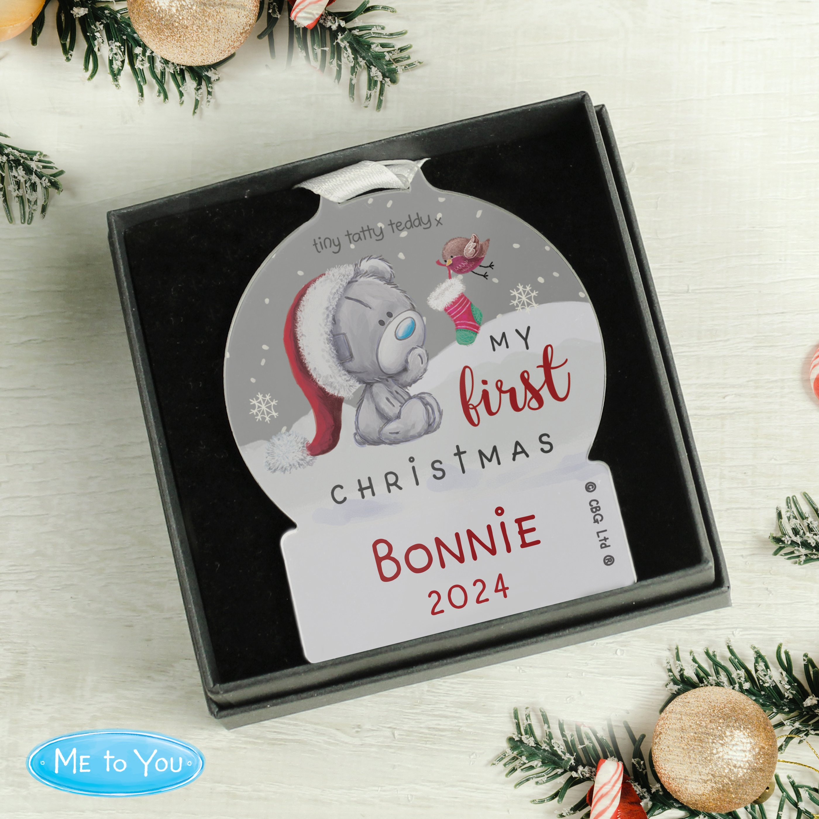 Personalised First Christmas Tiny Tatty Teddy Acrylic Decoration