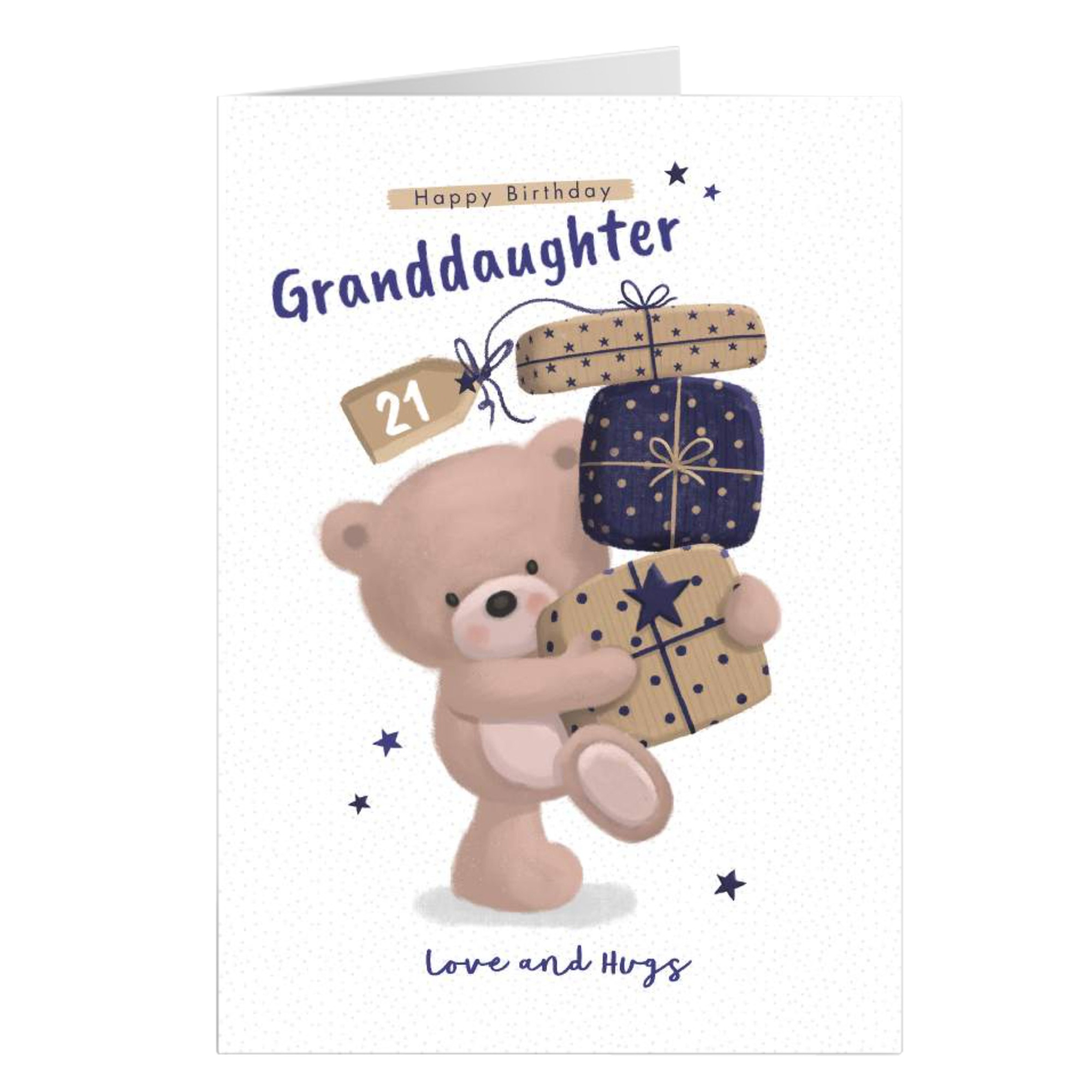 Personalised Hugs Birthday Card - Granddaughter, Pile of Presents