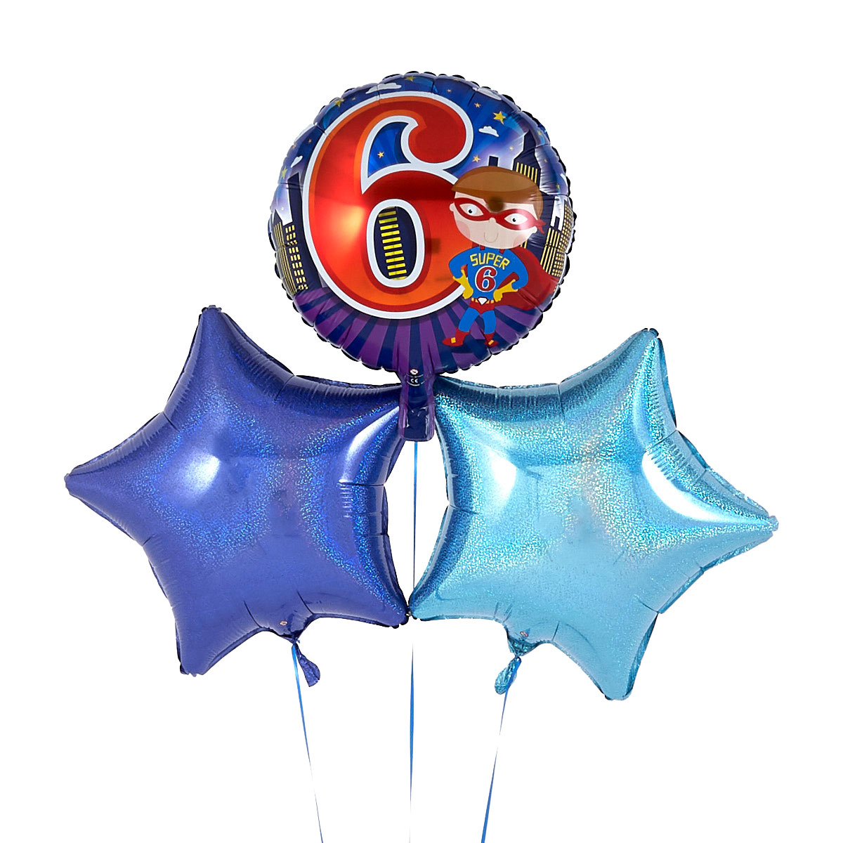 Super 6th Birthday Blue Balloon Bouquet - DELIVERED INFLATED!