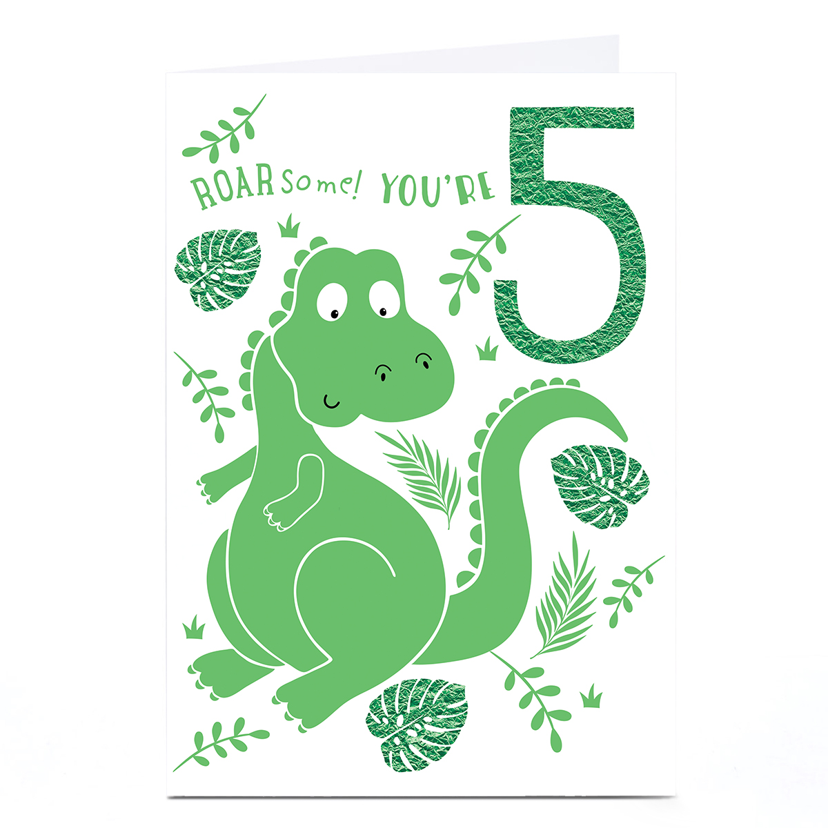 Personalised 5th Birthday Card - Roarsome Green Dinosaur