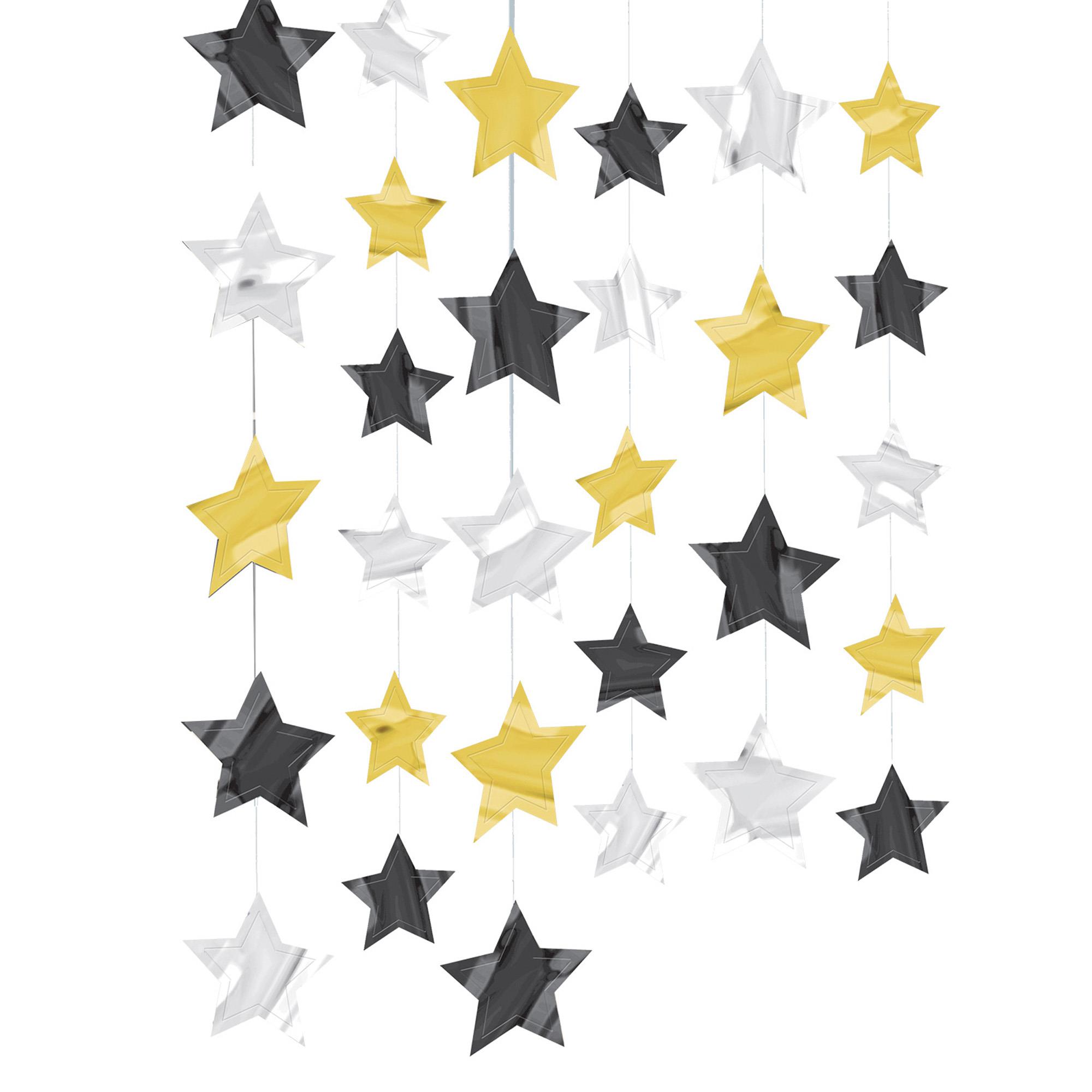 Black & Gold Hanging Stars - Pack of 6