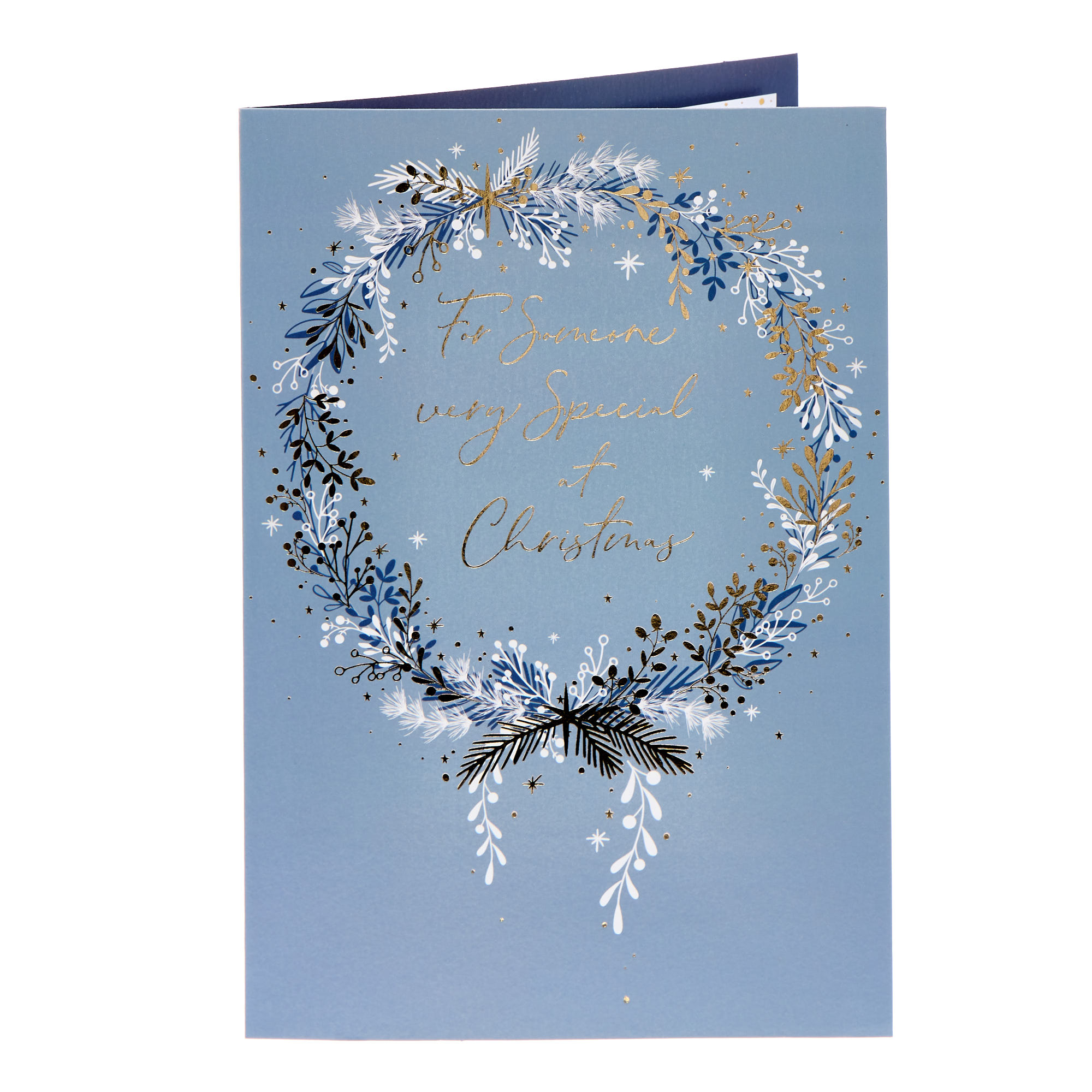 For Someone Very Special Blue Wreath Christmas Card