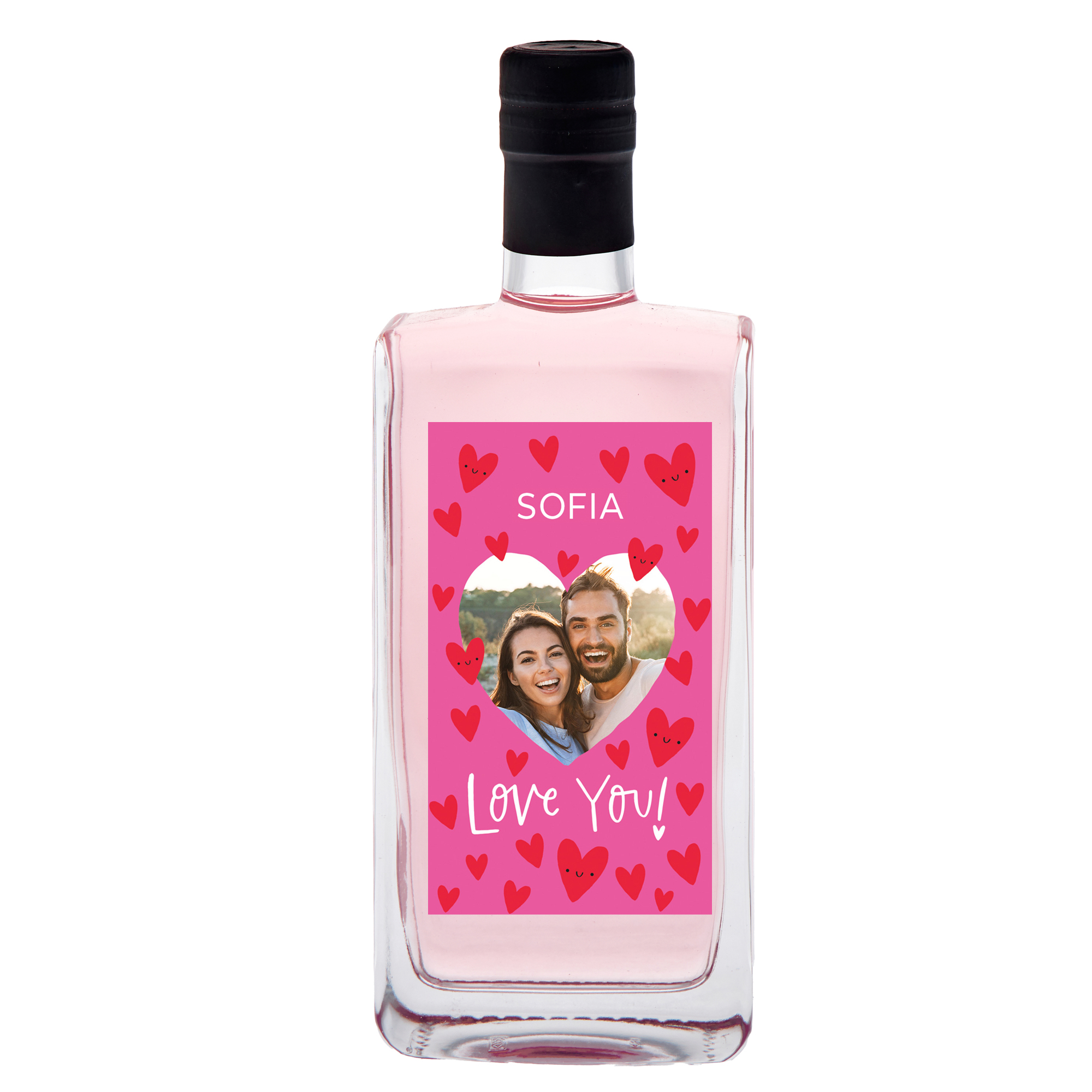 Personalised Raspberry Pinkster Gin - Pink Hearts Photo Upload