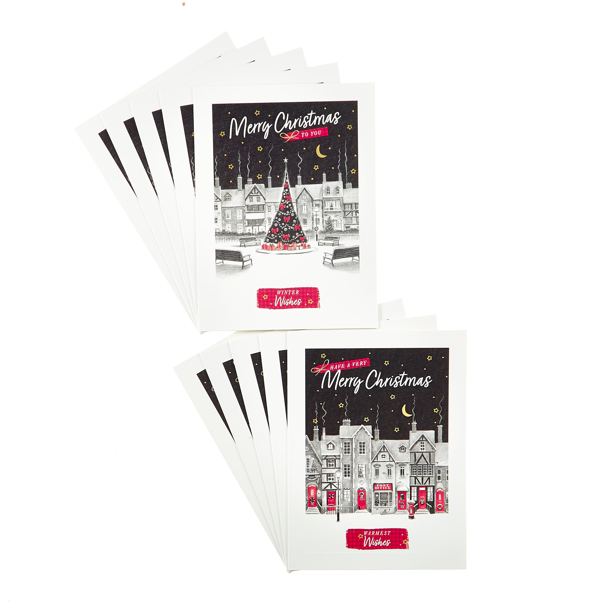 12 Deluxe Charity Boxed Christmas Cards - Snowy Villages (2 Designs)