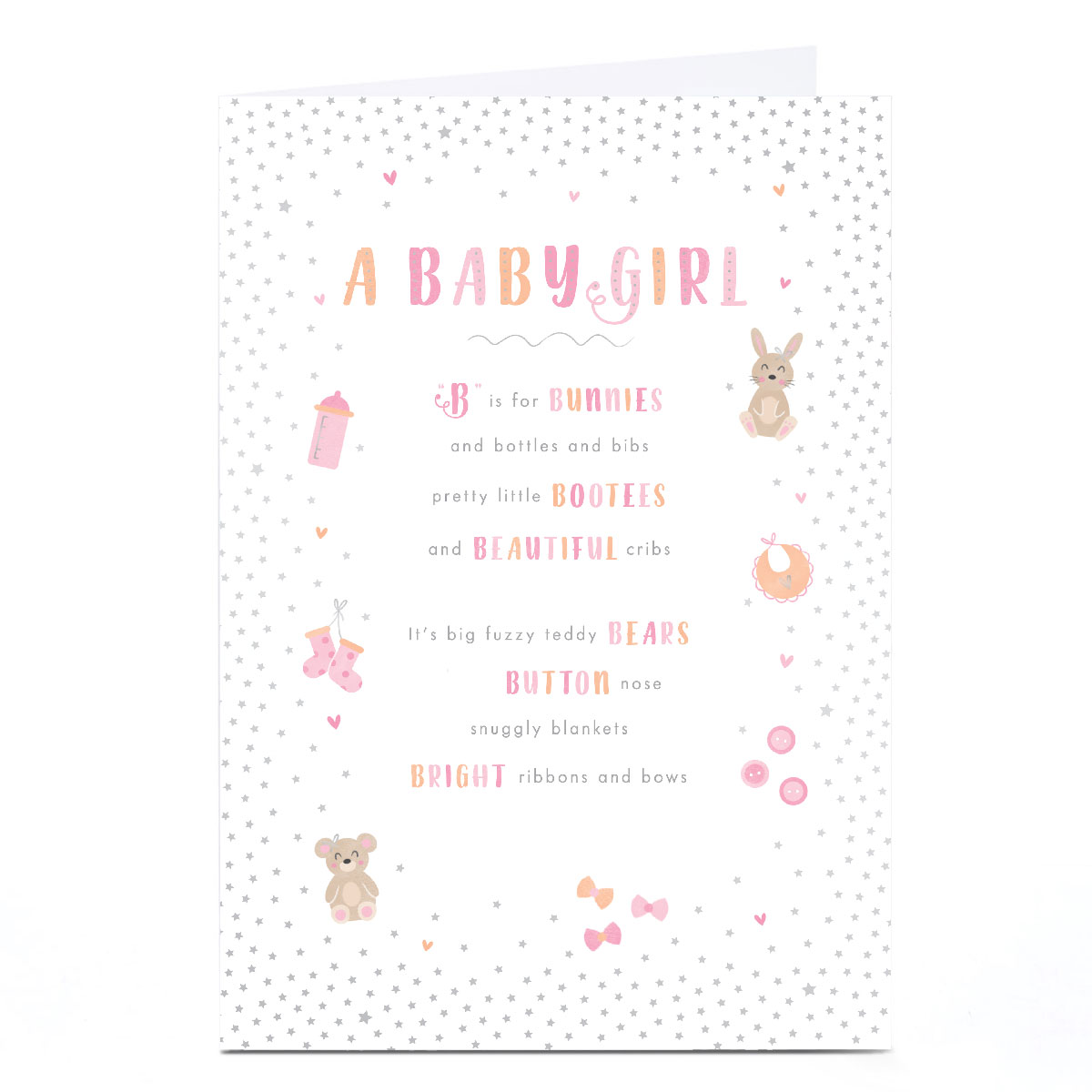 Personalised New Baby Card - B is For Baby Girl