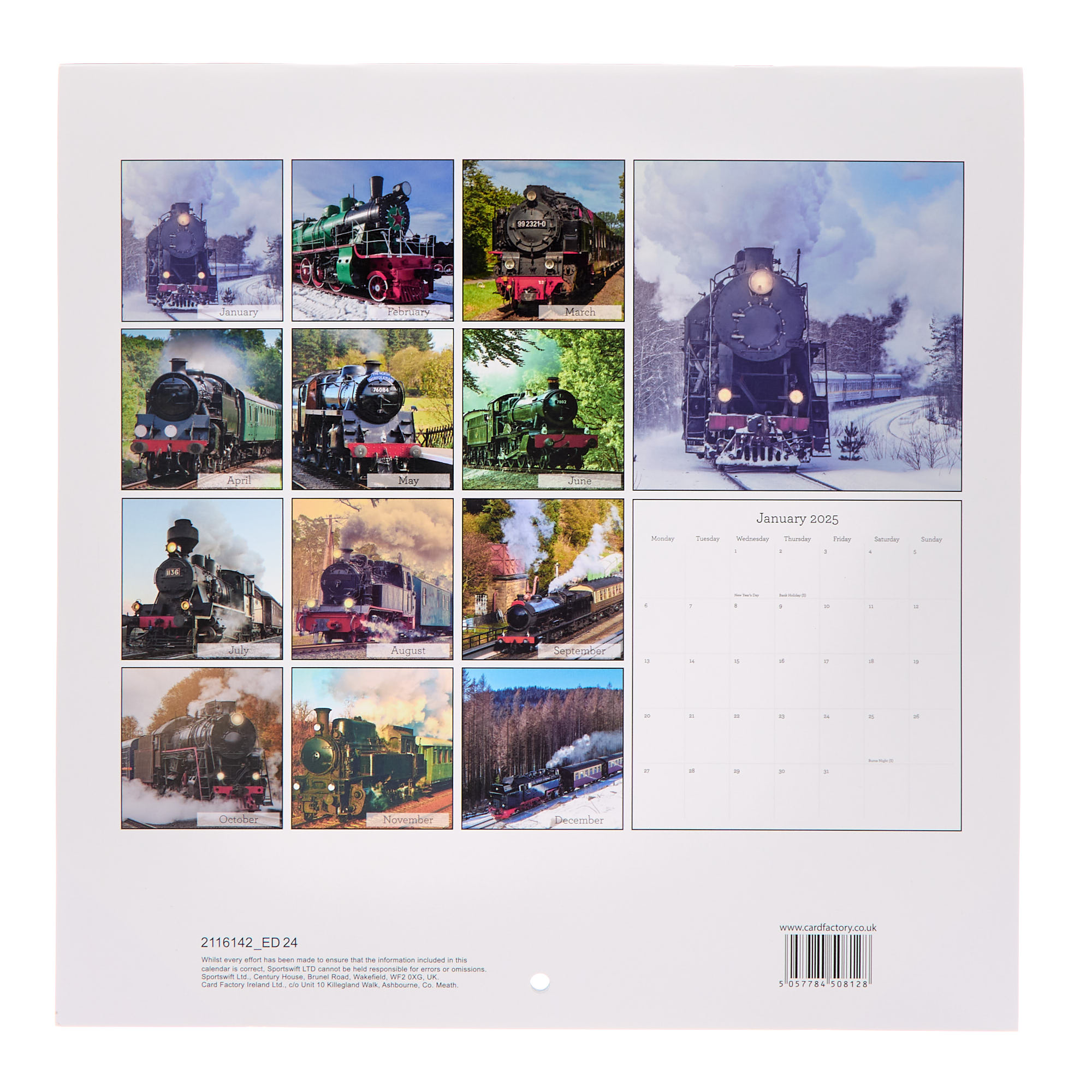 Steam Trains 2025 Square Calendar