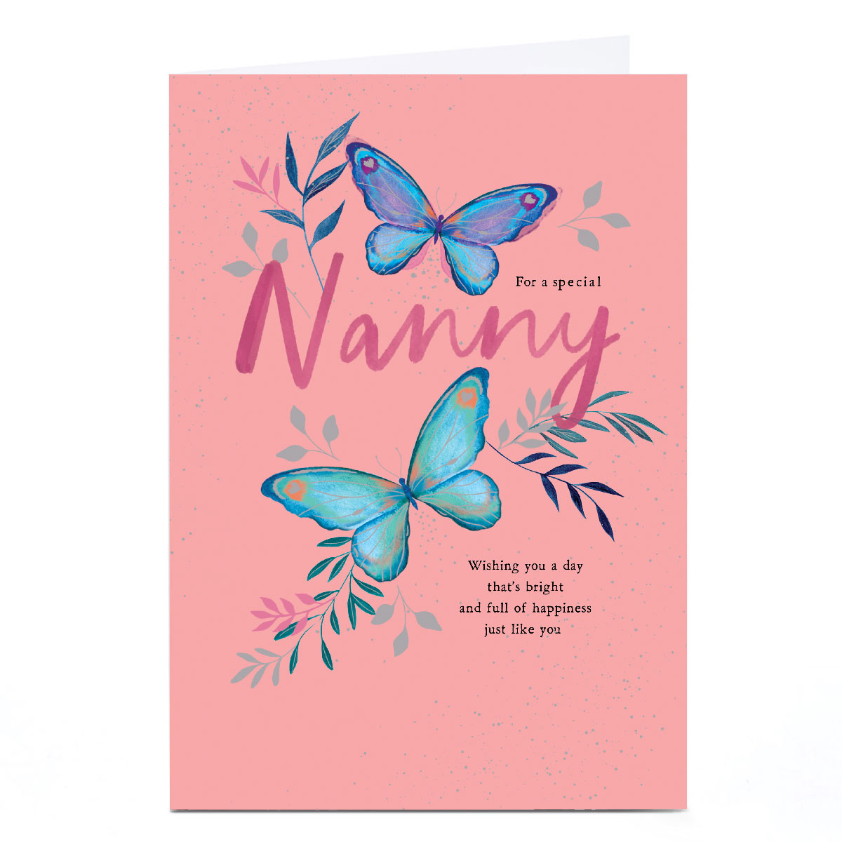 Personalised Birthday Card - Blue Butterflies, Nanny