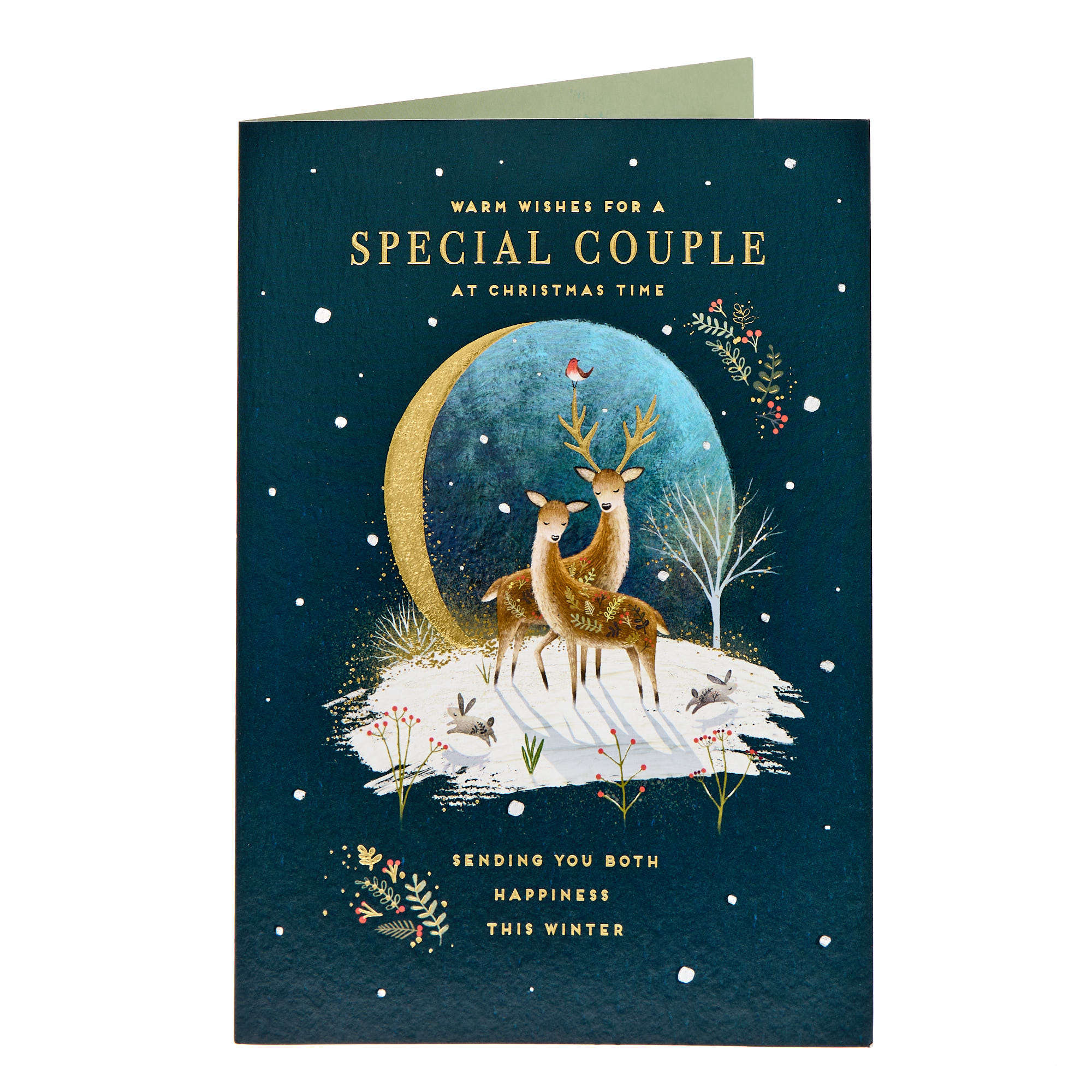 Special Couple Moonlit Deer Christmas Card