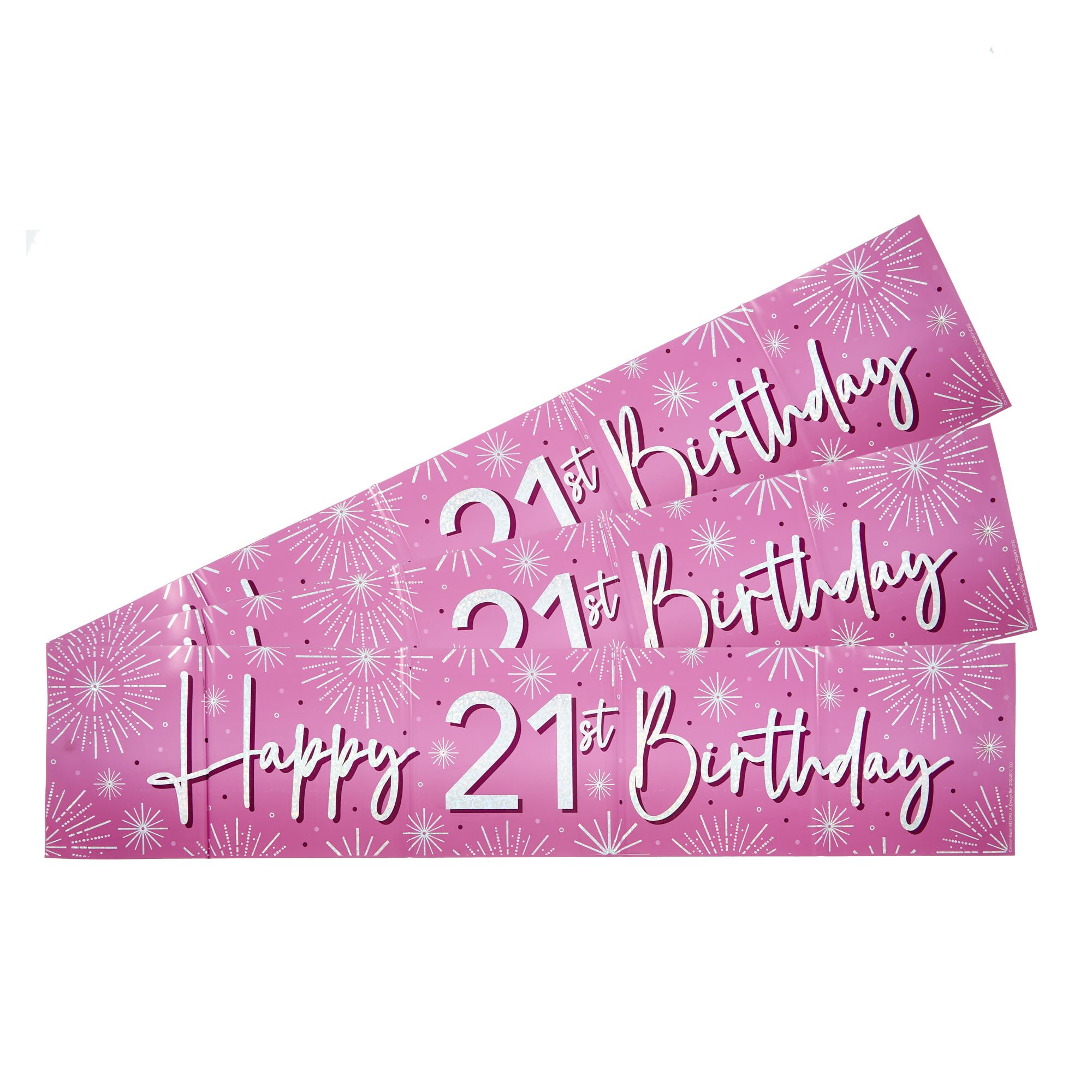 Pink Happy 21st Birthday Banners - Pack of 3