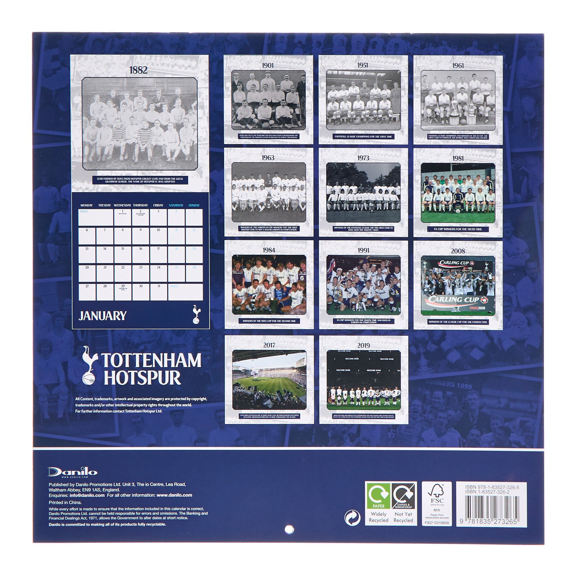 Tottenham Hotspur Through The Years 2025 Square Wall Calendar