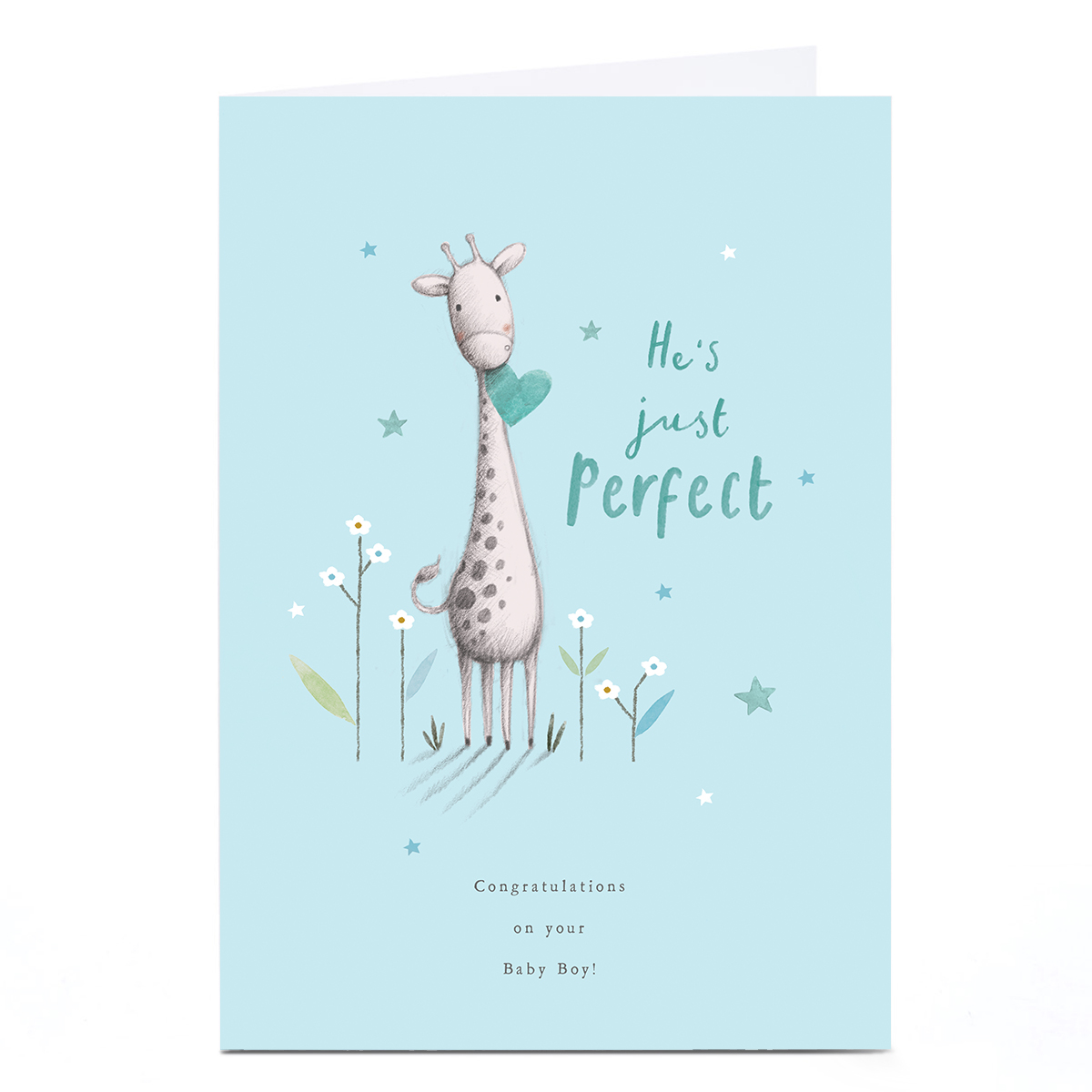 Personalised New Baby Card - Baby Boy Giraffe He's just Perfect