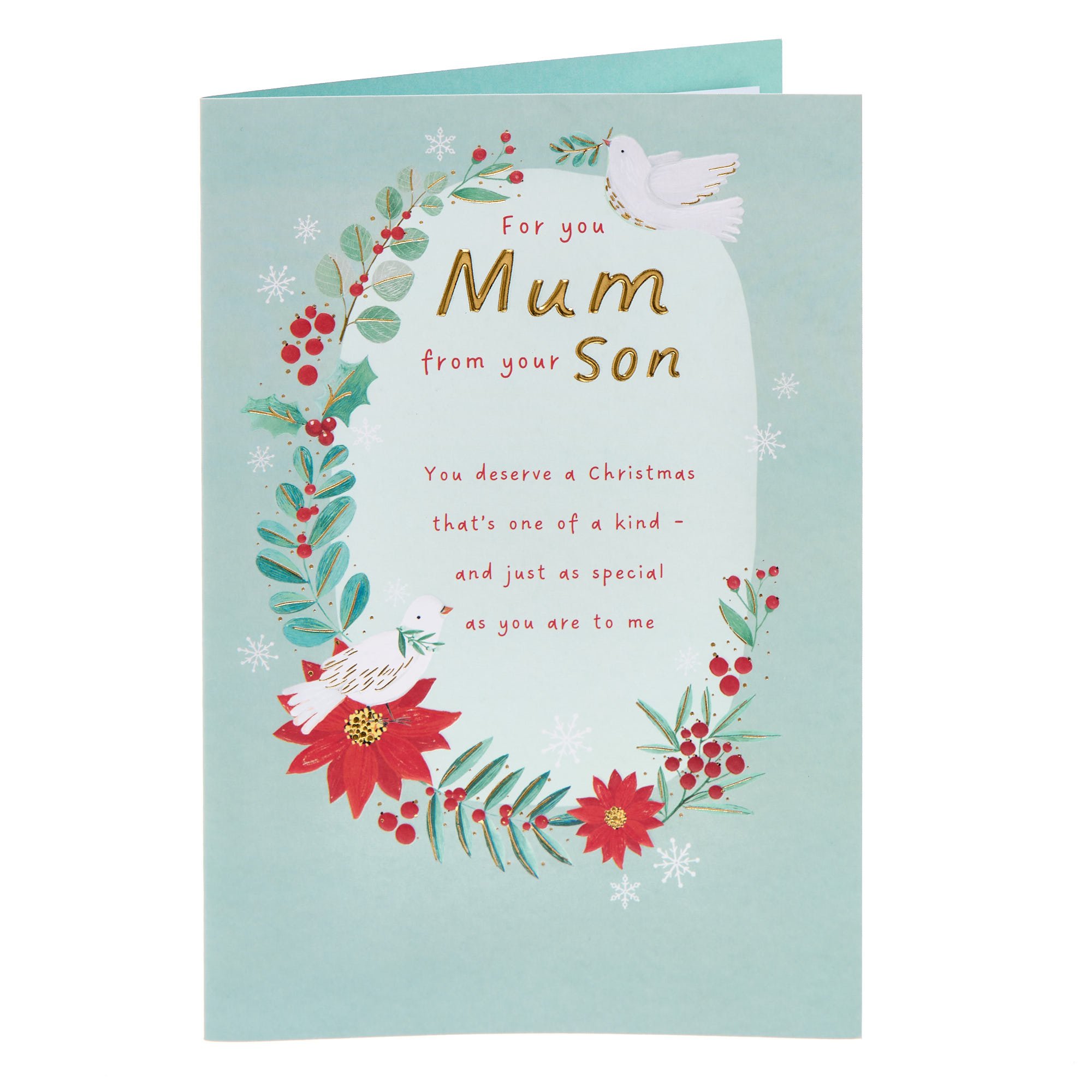 Mum From Son Poinsettia & Dove Christmas Card