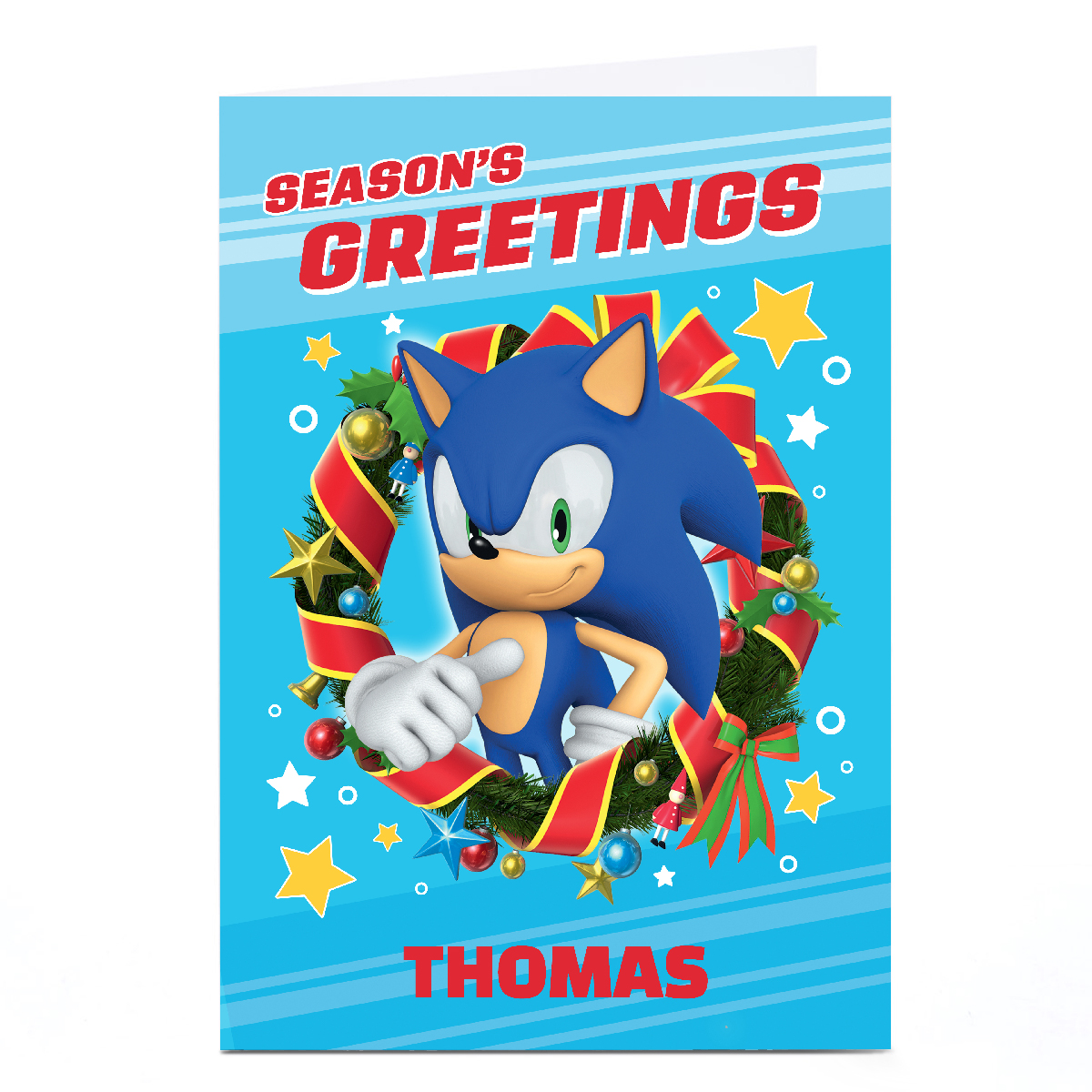 Personalised Sonic Christmas Card - Sonic in Wreath