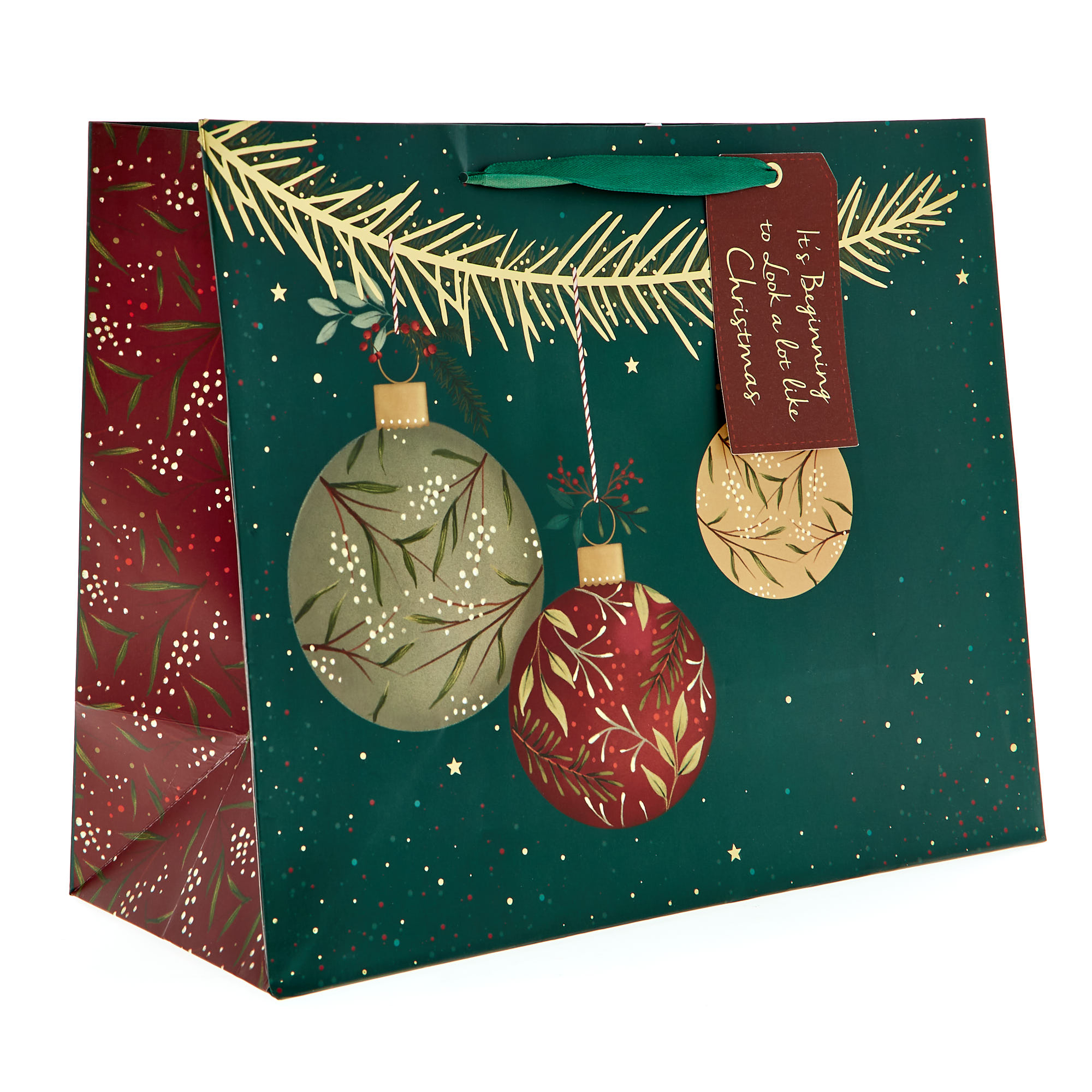 Large Landscape Green Baubles Christmas Gift Bag