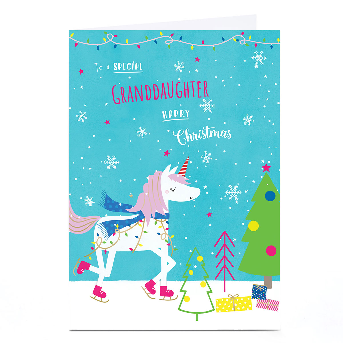 Personalised Christmas Card - Ice Skating Unicorn, Granddaughter