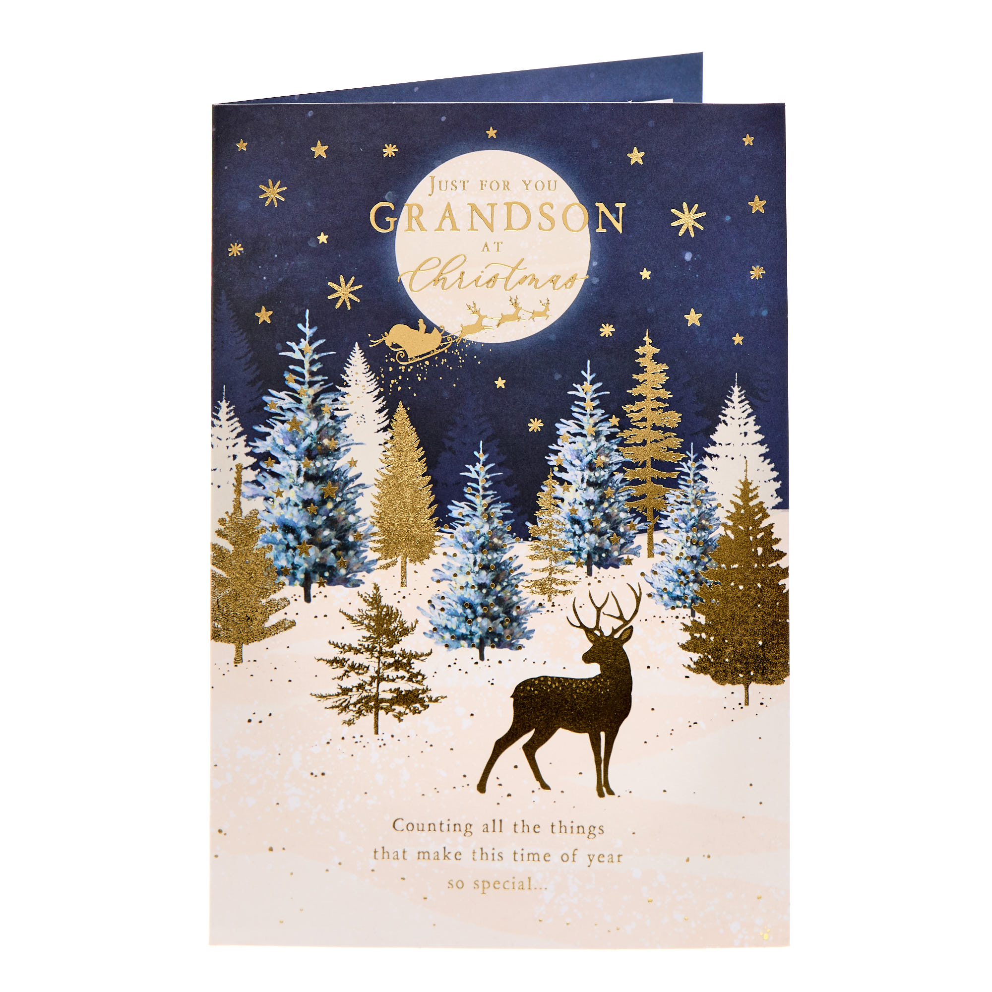 Grandson Deer & Trees Christmas Card