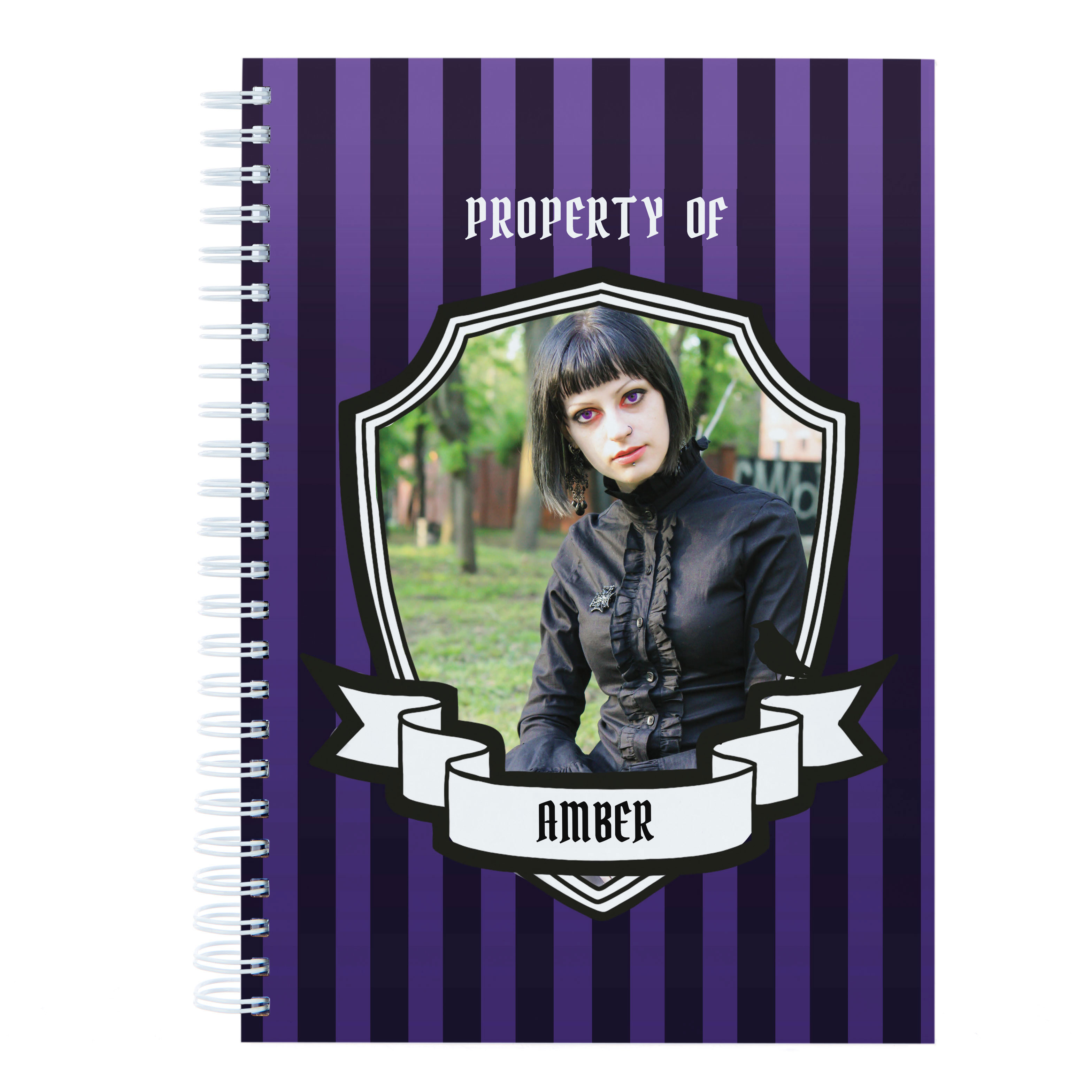 Personalised  Photo Notebook - Purple Stripes Property Of