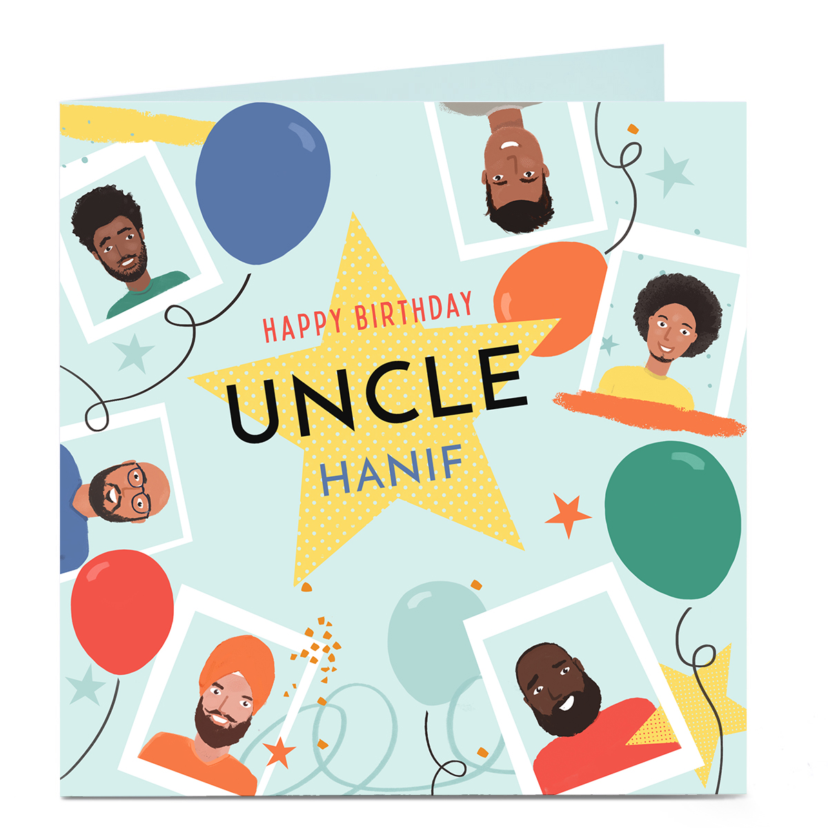 Personalised Birthday Card - Star with Faces, Uncle