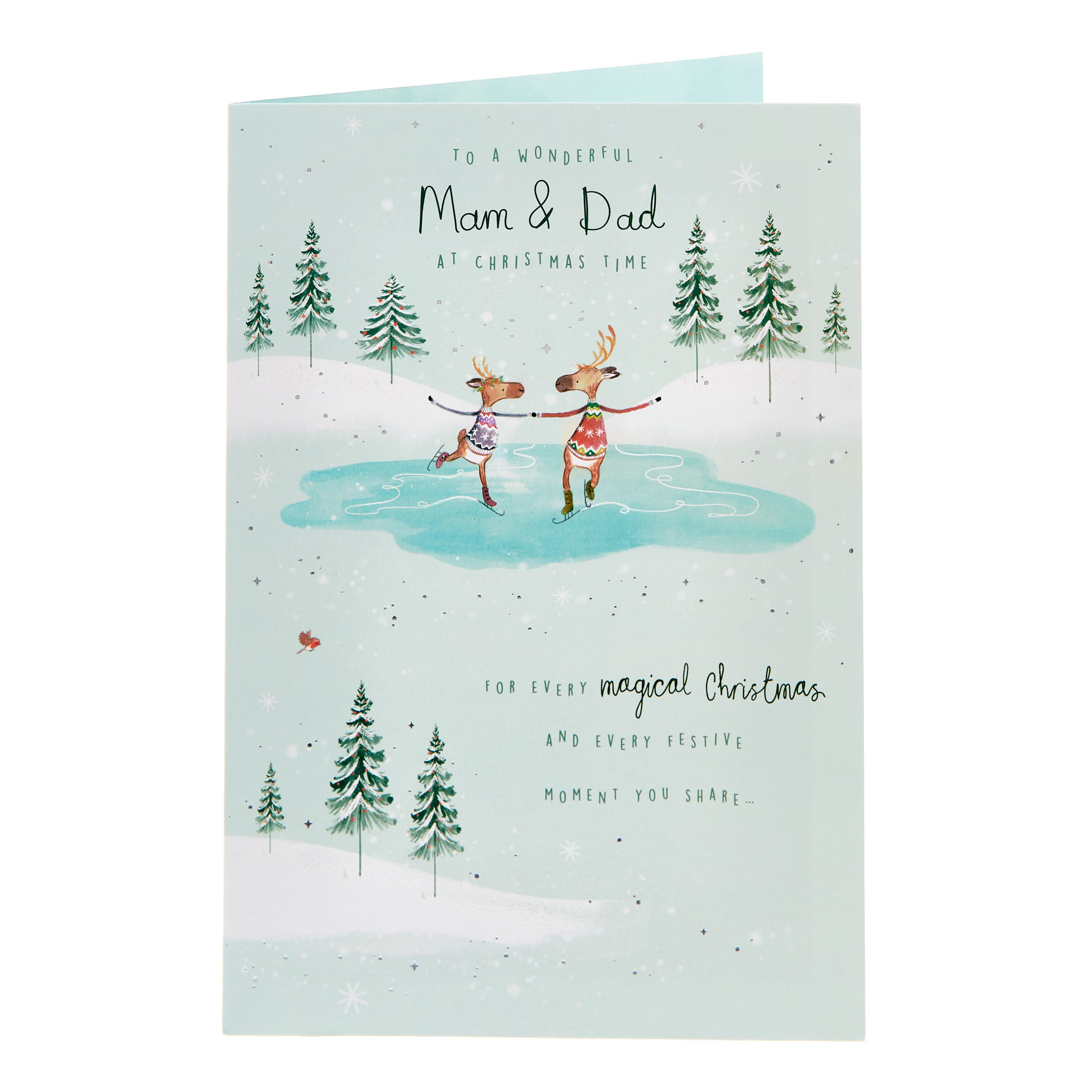 Mam & Dad Skating Deer Christmas Card