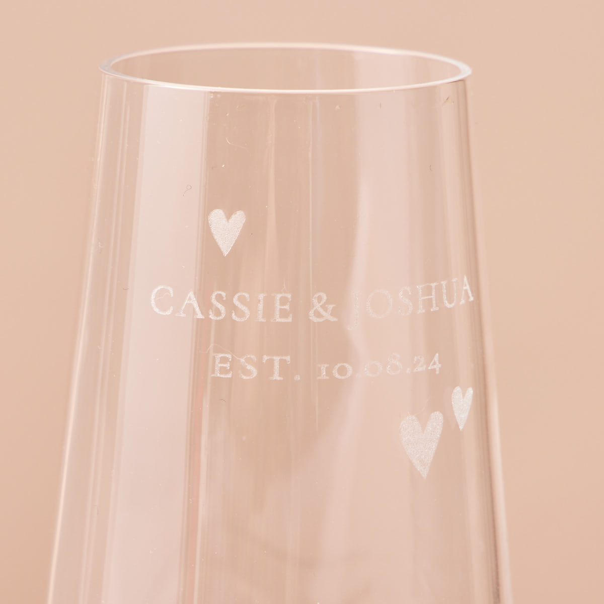 Engraved Set Of Two Champagne Flutes embellished with Crystals - Message, Names and Love Hearts