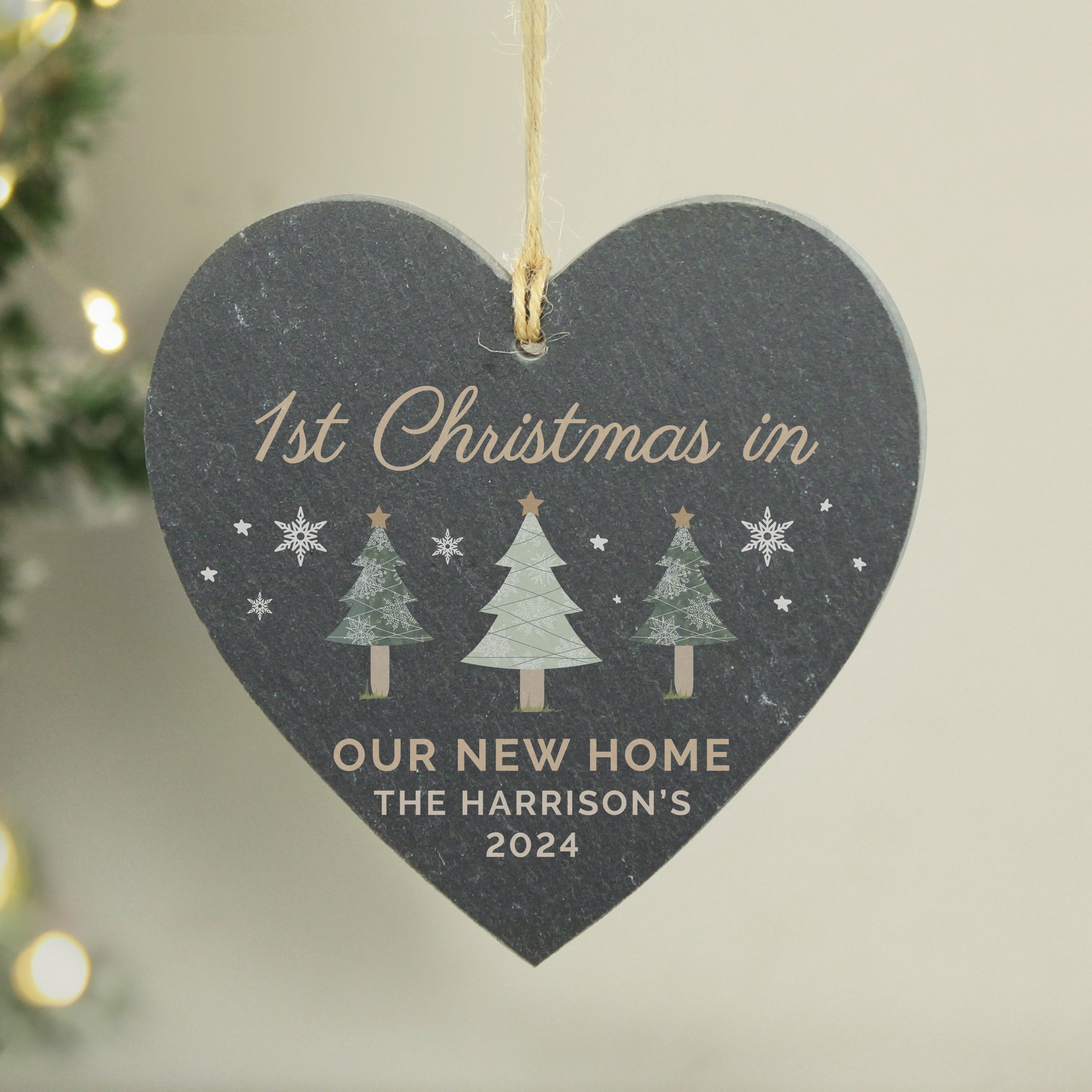 Personalised Christmas Tree Slate Heart Decoration