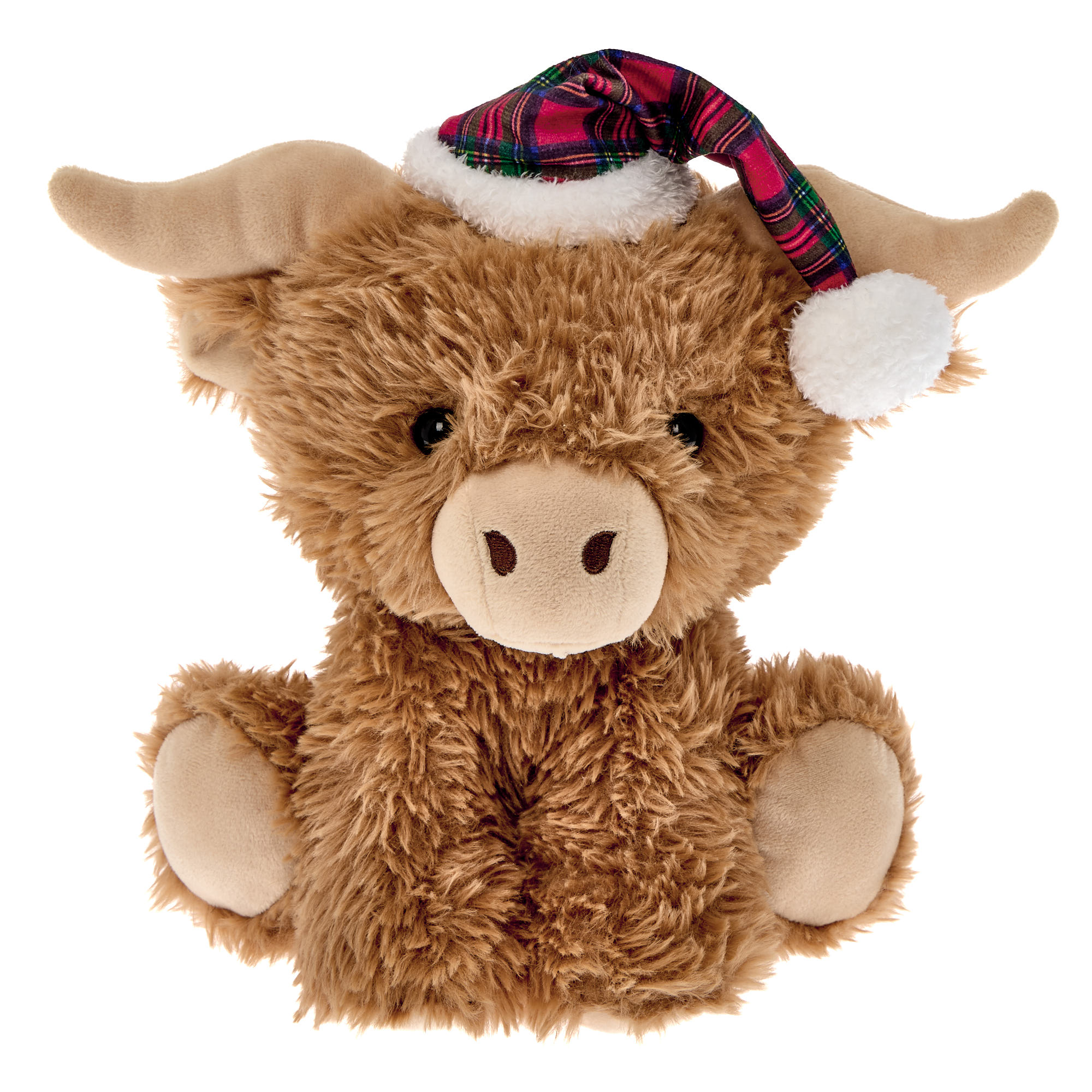 Medium Highland Cow In Santa Hat Soft Toy