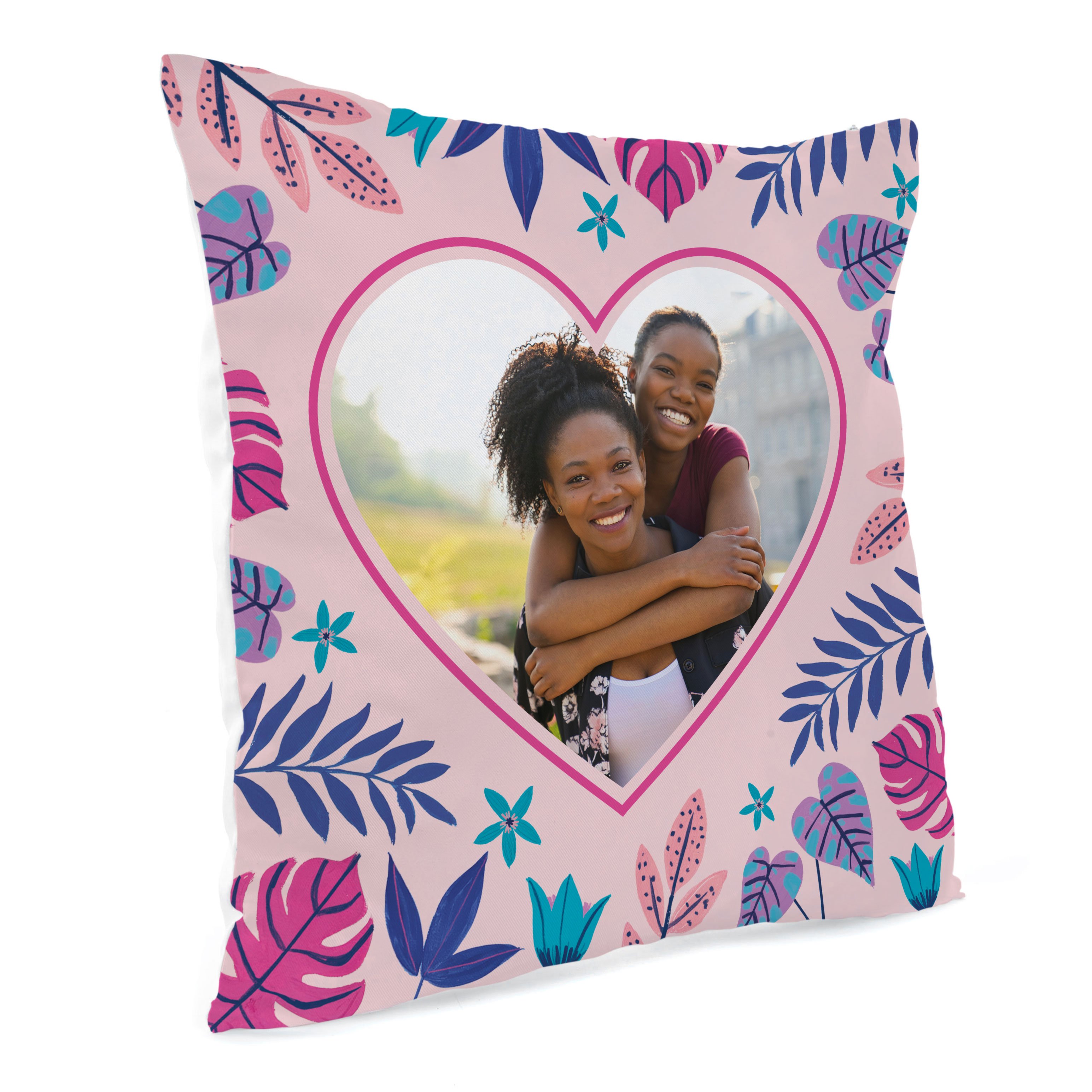 Personalised Photo Cushion - Bright Florals Heart