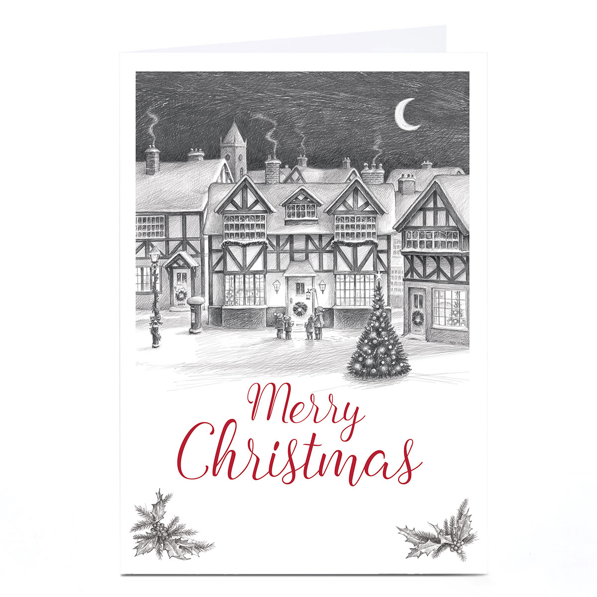 Personalised Christmas Card - Snowy Nighttime Town